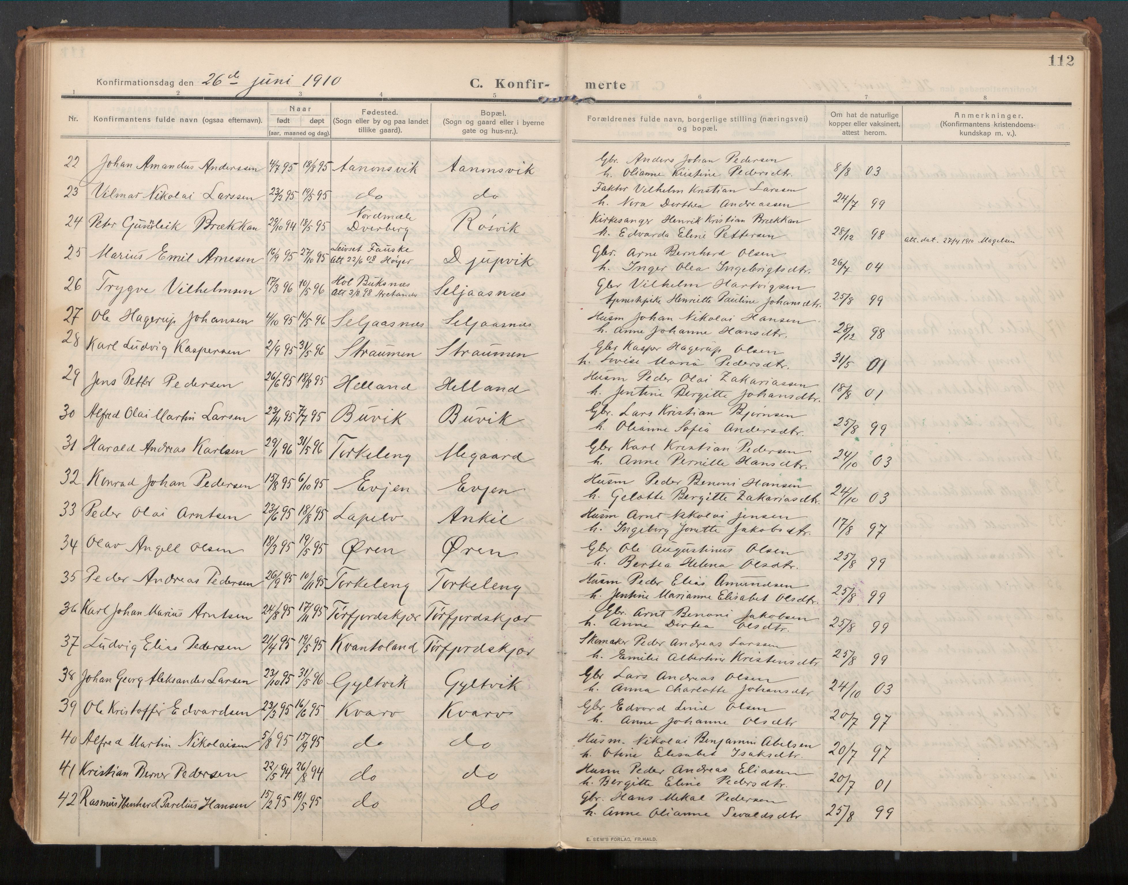 Ministerialprotokoller, klokkerbøker og fødselsregistre - Nordland, SAT/A-1459/854/L0784: Parish register (official) no. 854A07, 1910-1922, p. 112