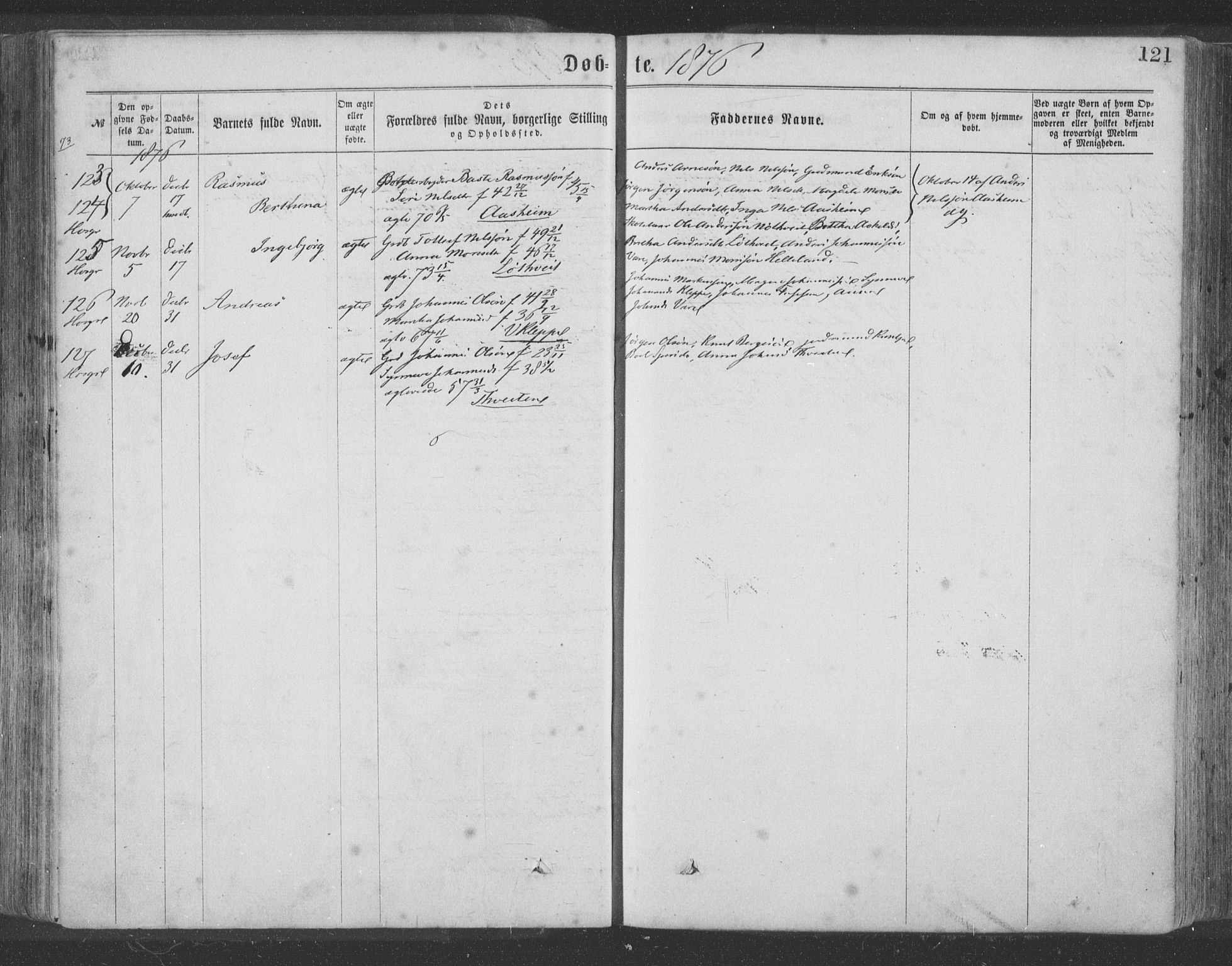 Hosanger sokneprestembete, AV/SAB-A-75801/H/Haa: Parish register (official) no. A 9, 1864-1876, p. 121