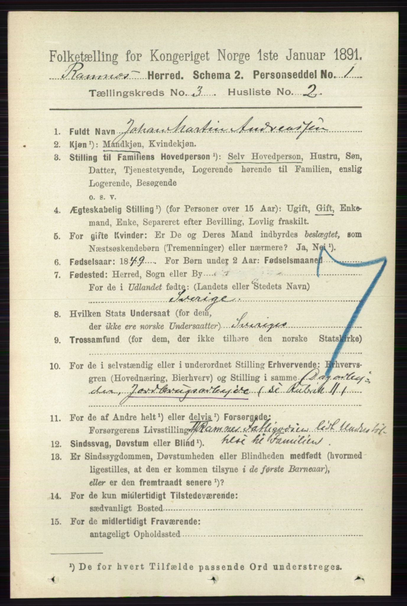 RA, 1891 census for 0718 Ramnes, 1891, p. 1309