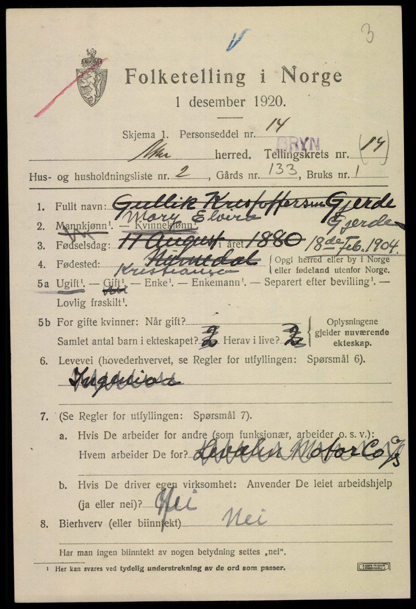 SAO, 1920 census for Aker, 1920, p. 99864