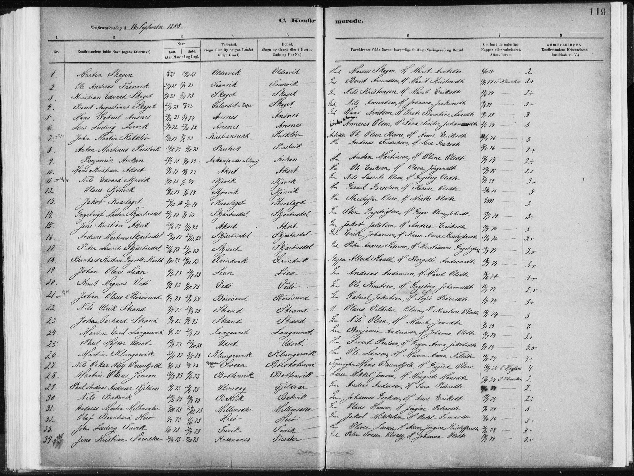 Ministerialprotokoller, klokkerbøker og fødselsregistre - Sør-Trøndelag, SAT/A-1456/637/L0558: Parish register (official) no. 637A01, 1882-1899, p. 119