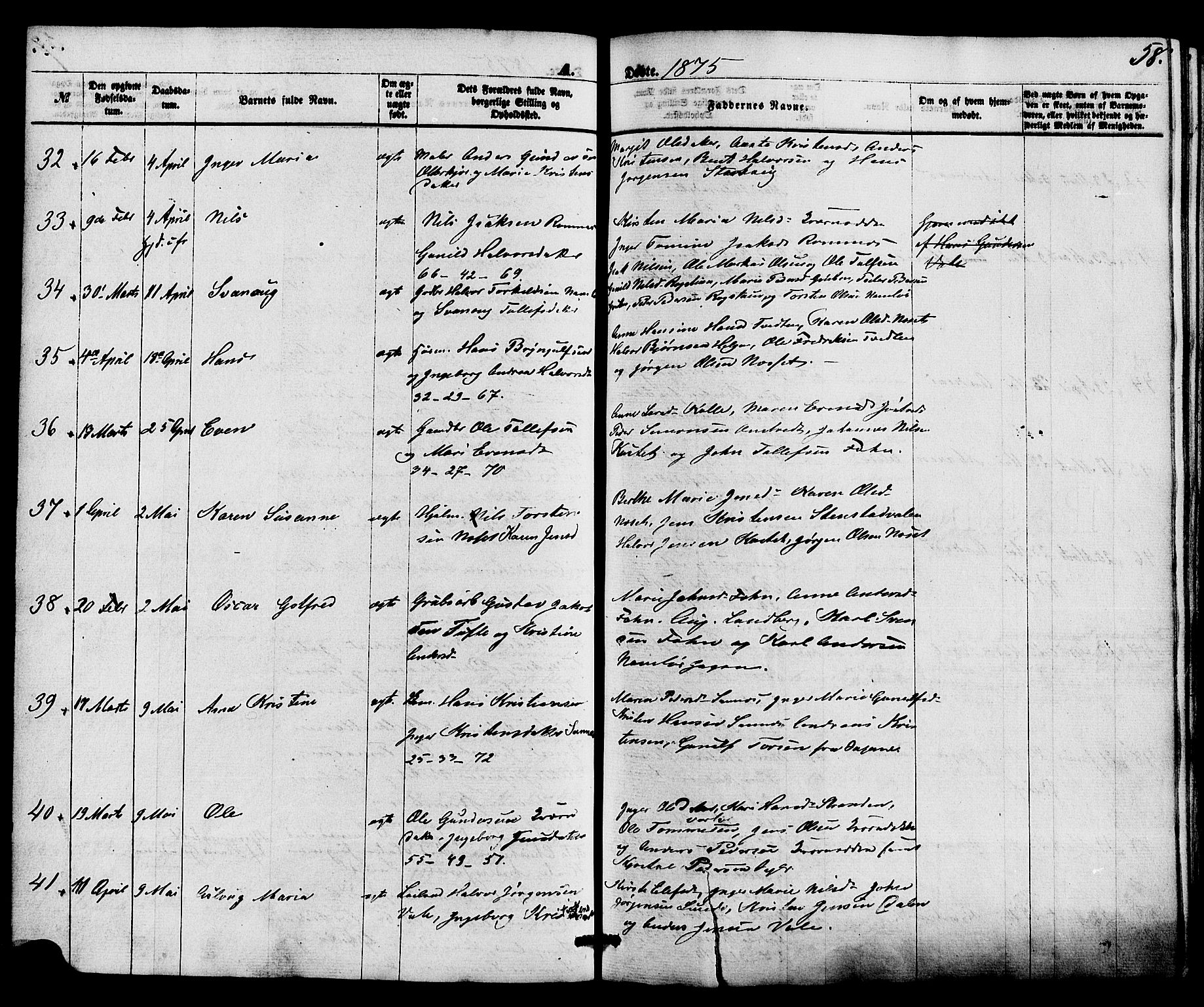 Holla kirkebøker, AV/SAKO-A-272/F/Fa/L0007: Parish register (official) no. 7, 1869-1881, p. 58