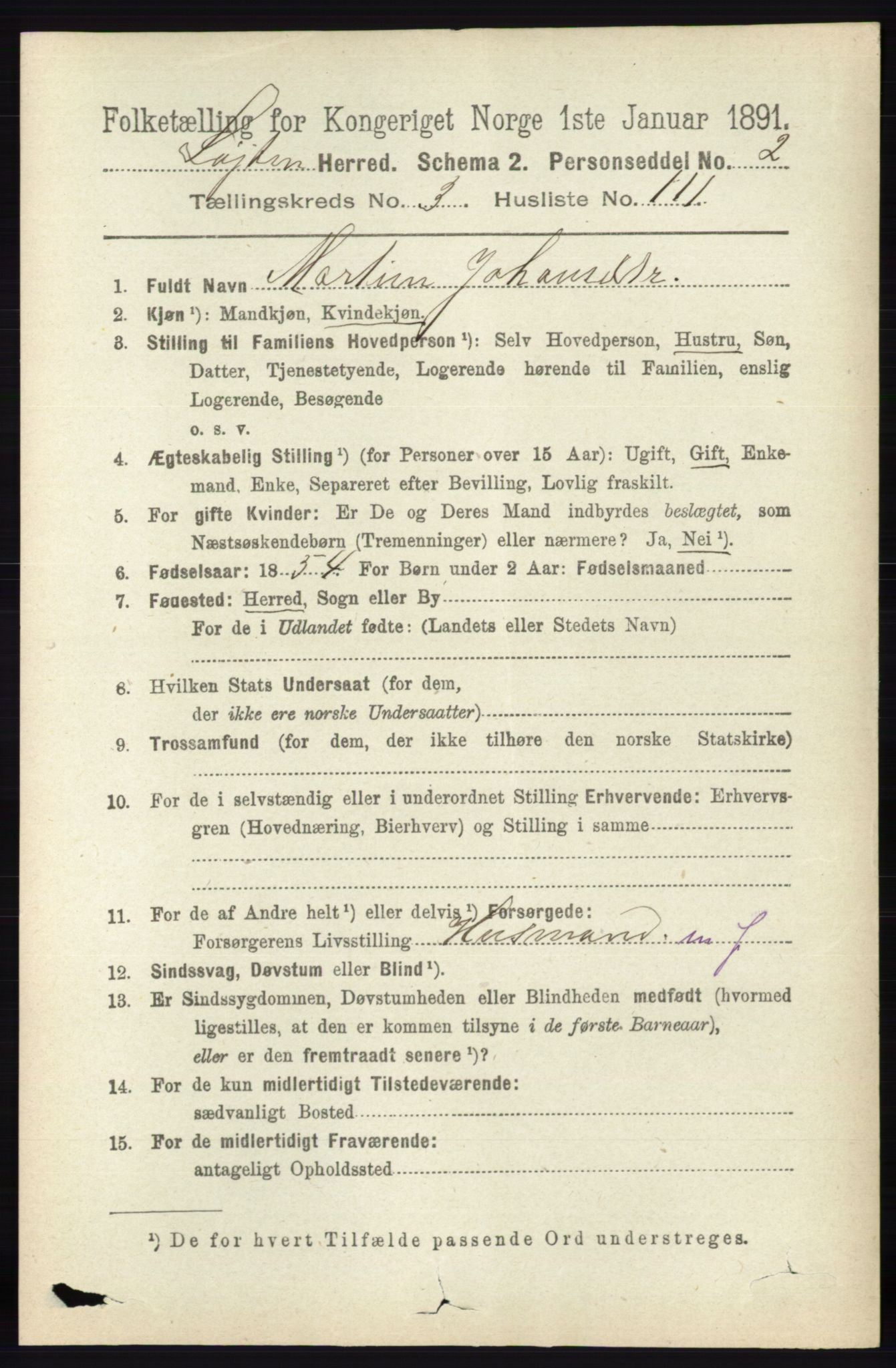 RA, 1891 census for 0415 Løten, 1891, p. 2664