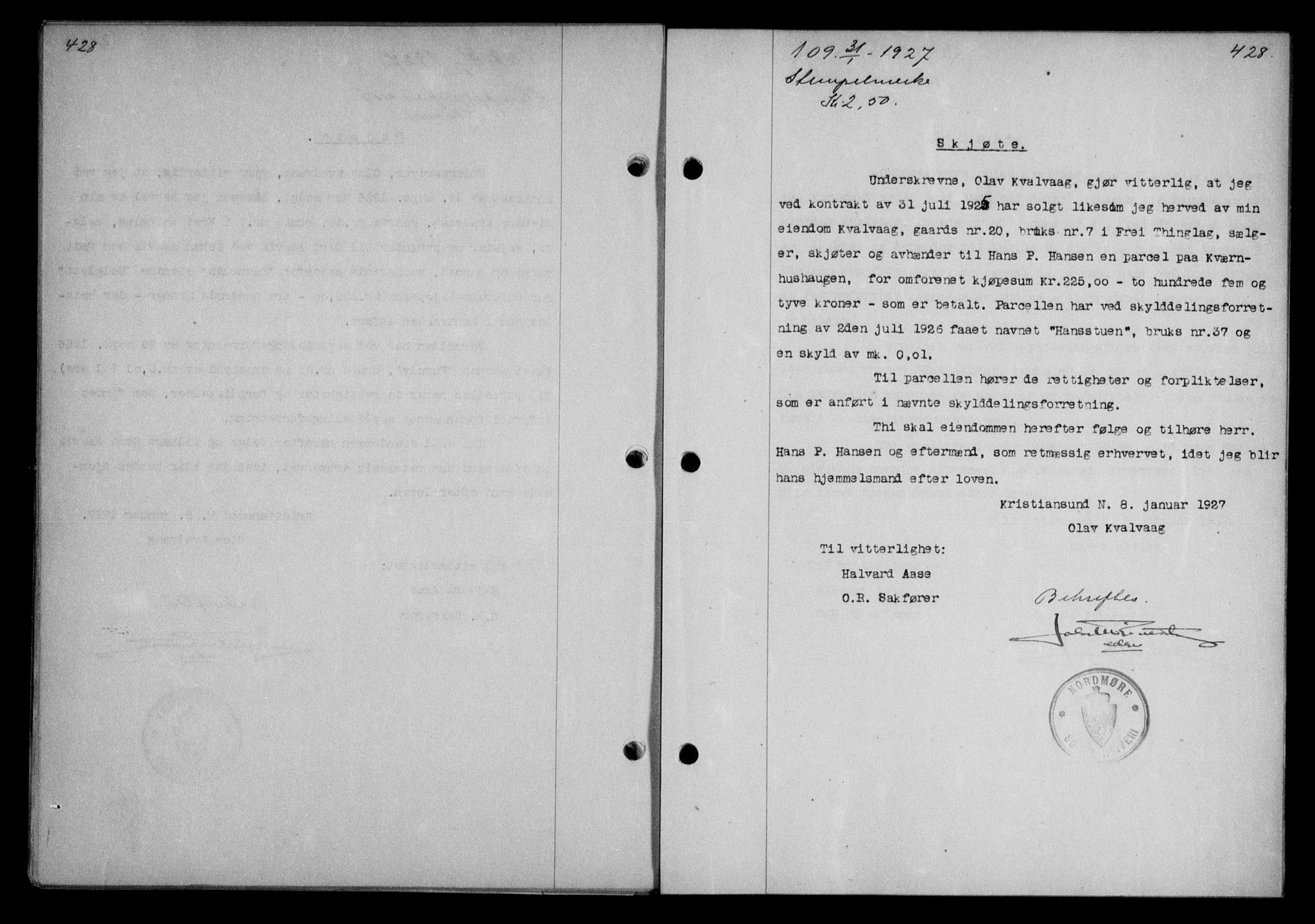 Nordmøre sorenskriveri, AV/SAT-A-4132/1/2/2Ca/L0061: Mortgage book no. 51, 1926-1927, Deed date: 31.01.1927