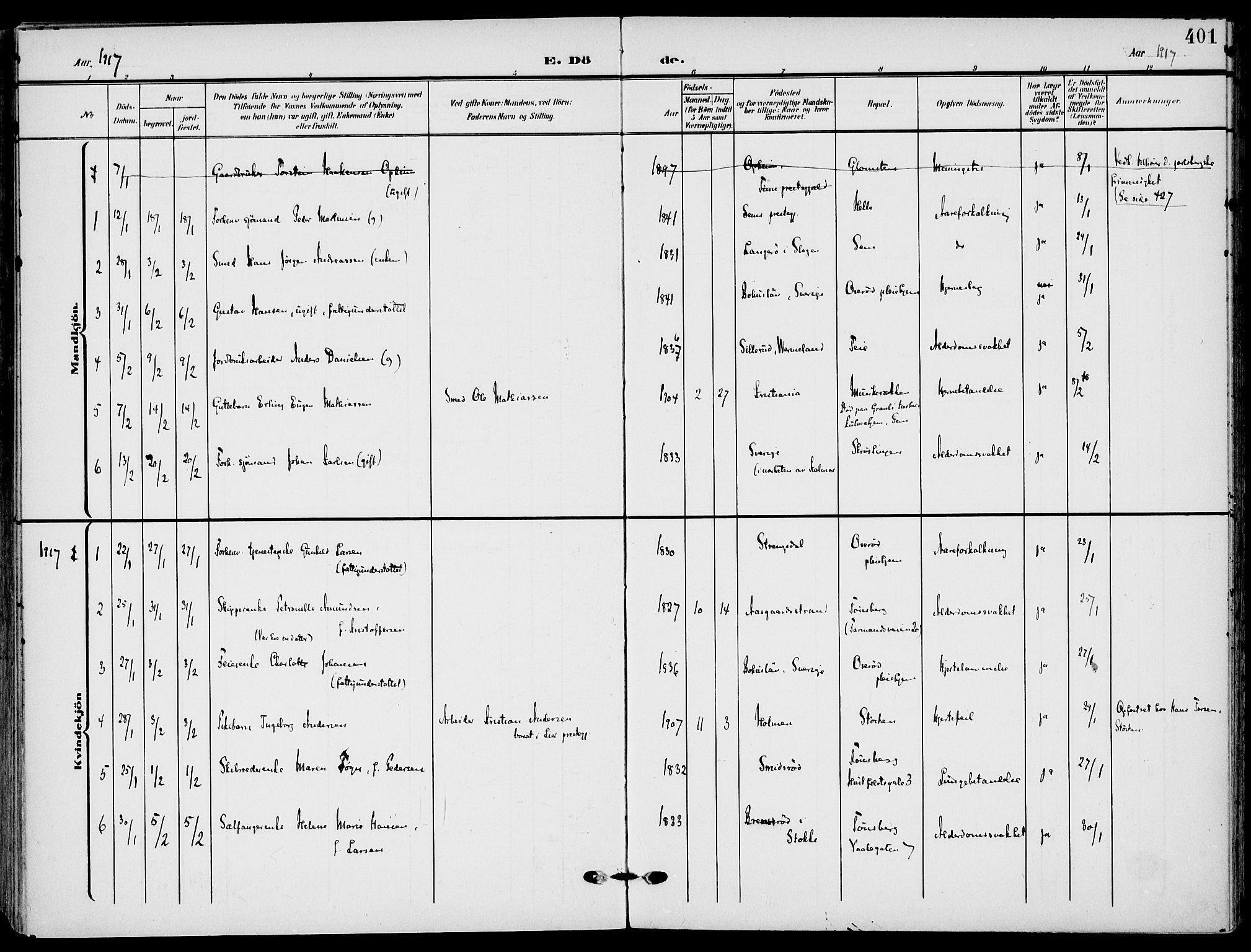 Nøtterøy kirkebøker, SAKO/A-354/F/Fa/L0010: Parish register (official) no. I 10, 1908-1919, p. 401