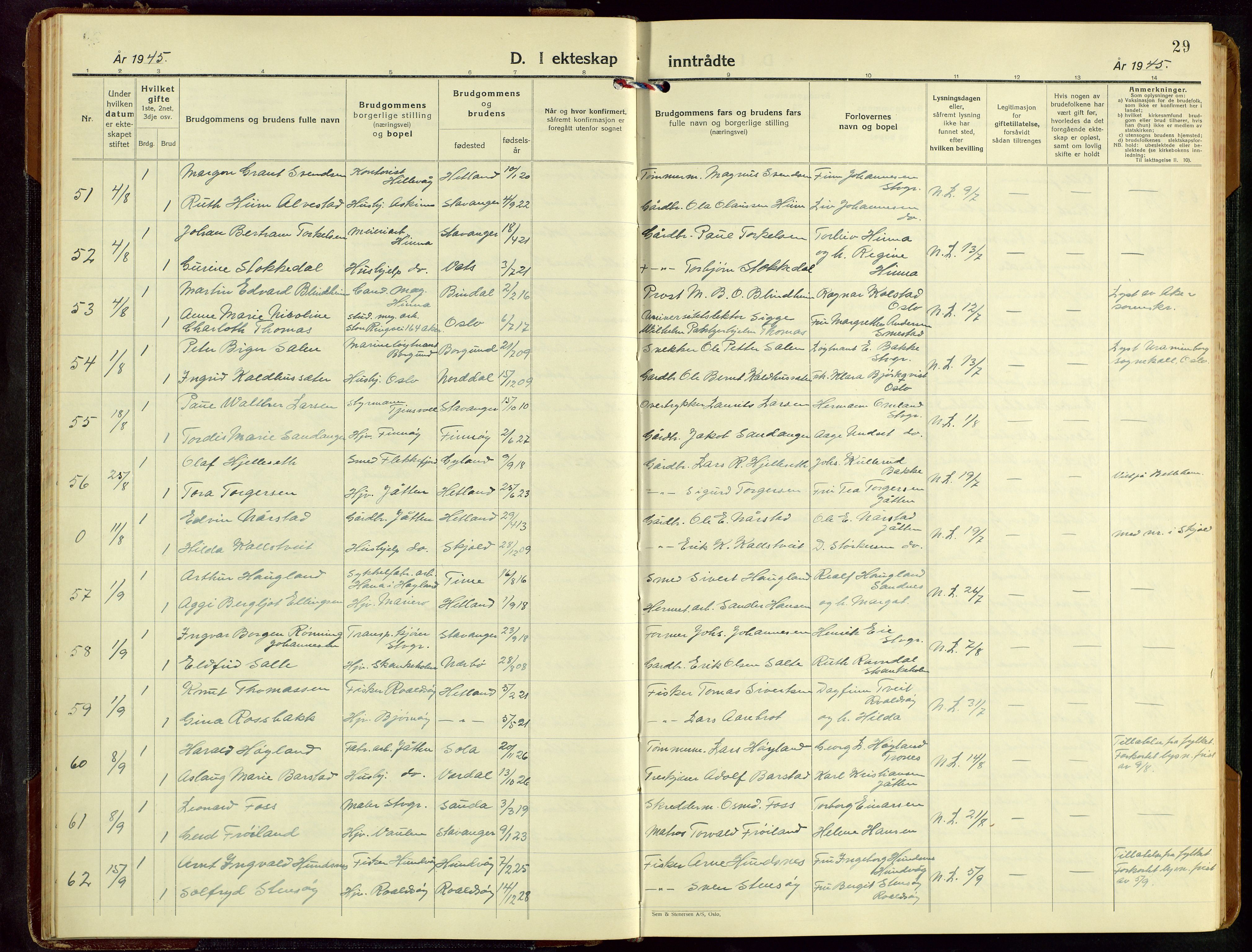 Hetland sokneprestkontor, SAST/A-101826/30/30BB/L0016: Parish register (copy) no. B 16, 1942-1960, p. 29