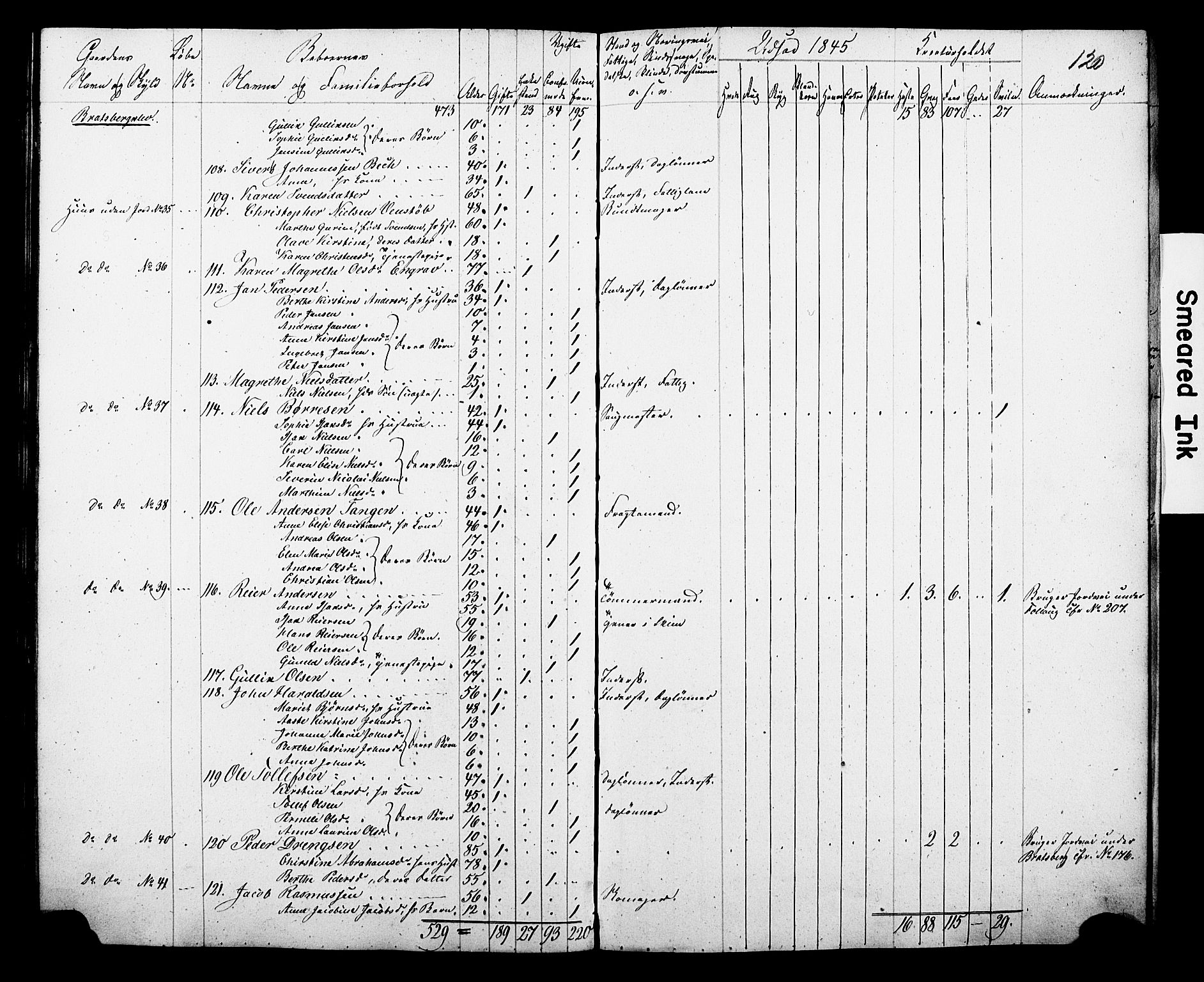 , Census 1845 for Gjerpen, 1845, p. 120