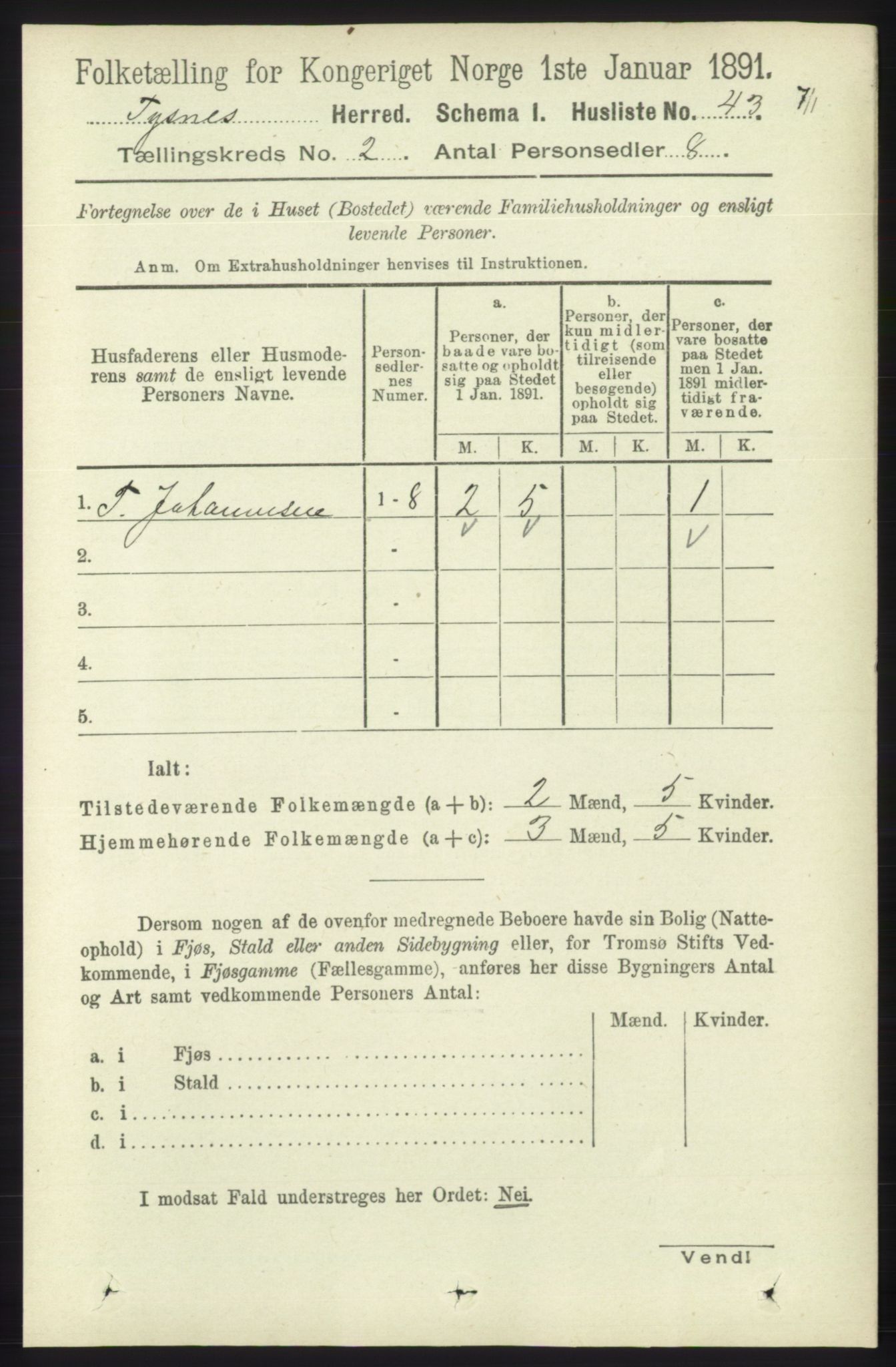 RA, 1891 census for 1223 Tysnes, 1891, p. 442