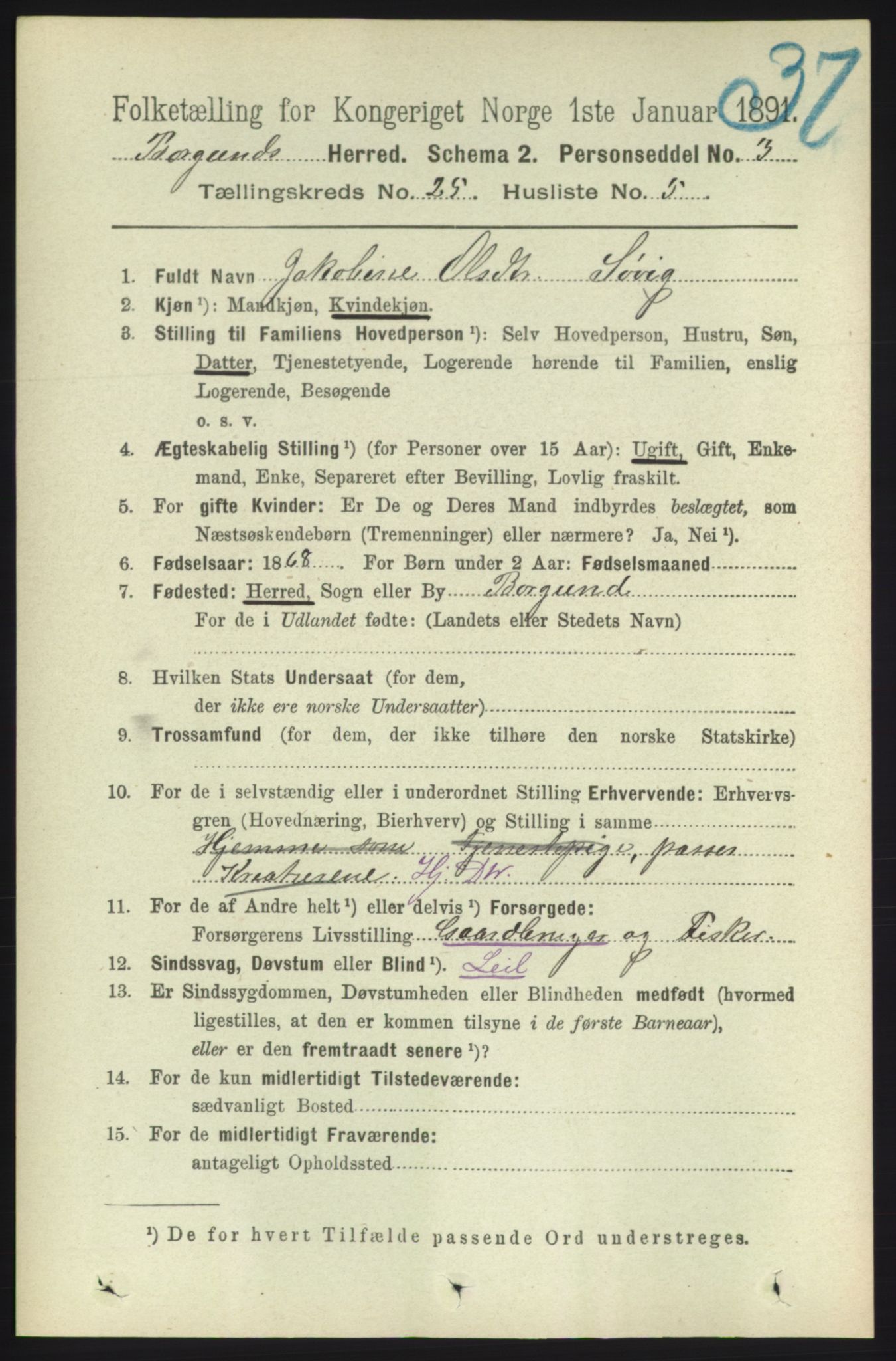 RA, 1891 census for 1531 Borgund, 1891, p. 7288