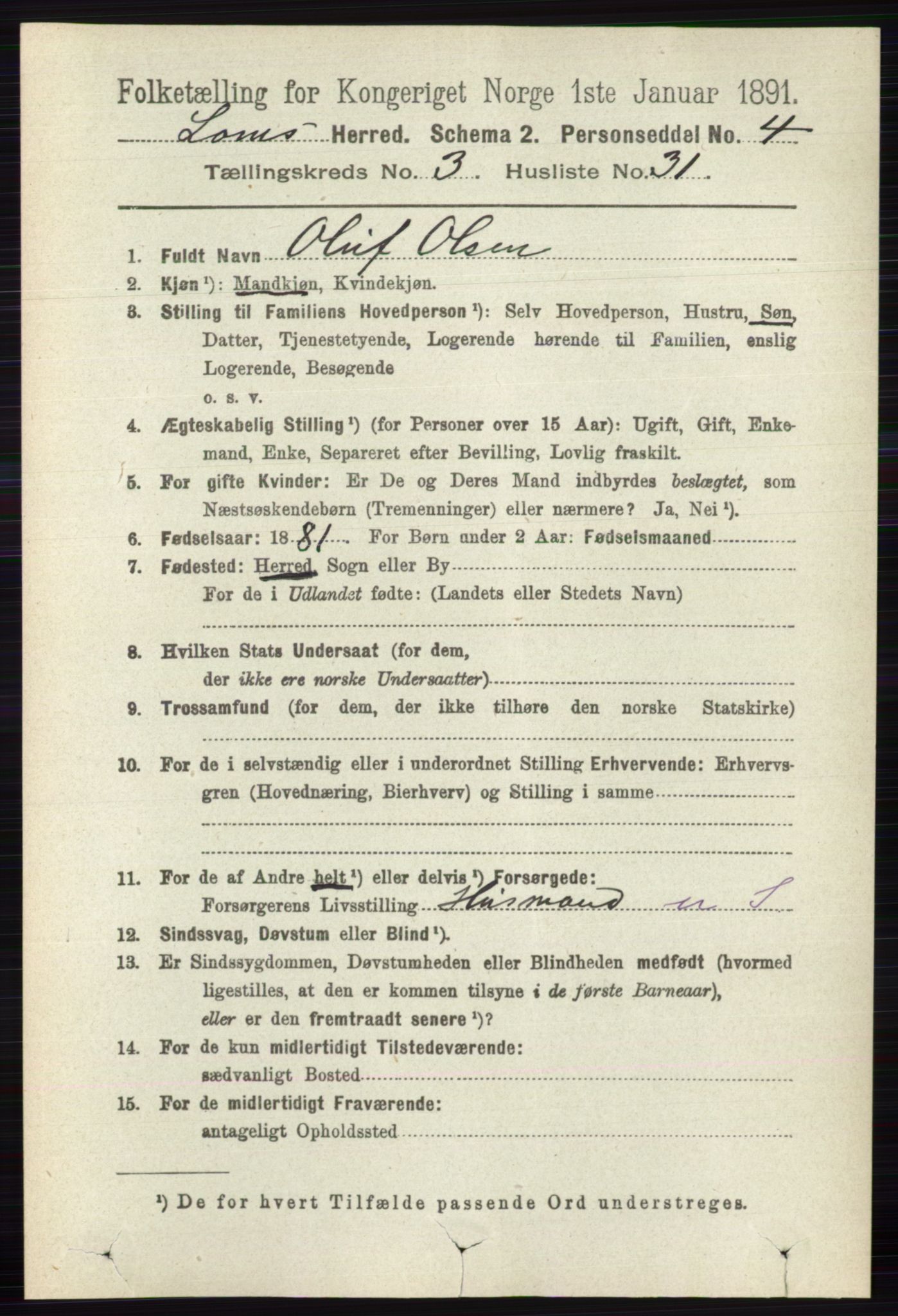 RA, 1891 census for 0514 Lom, 1891, p. 1440