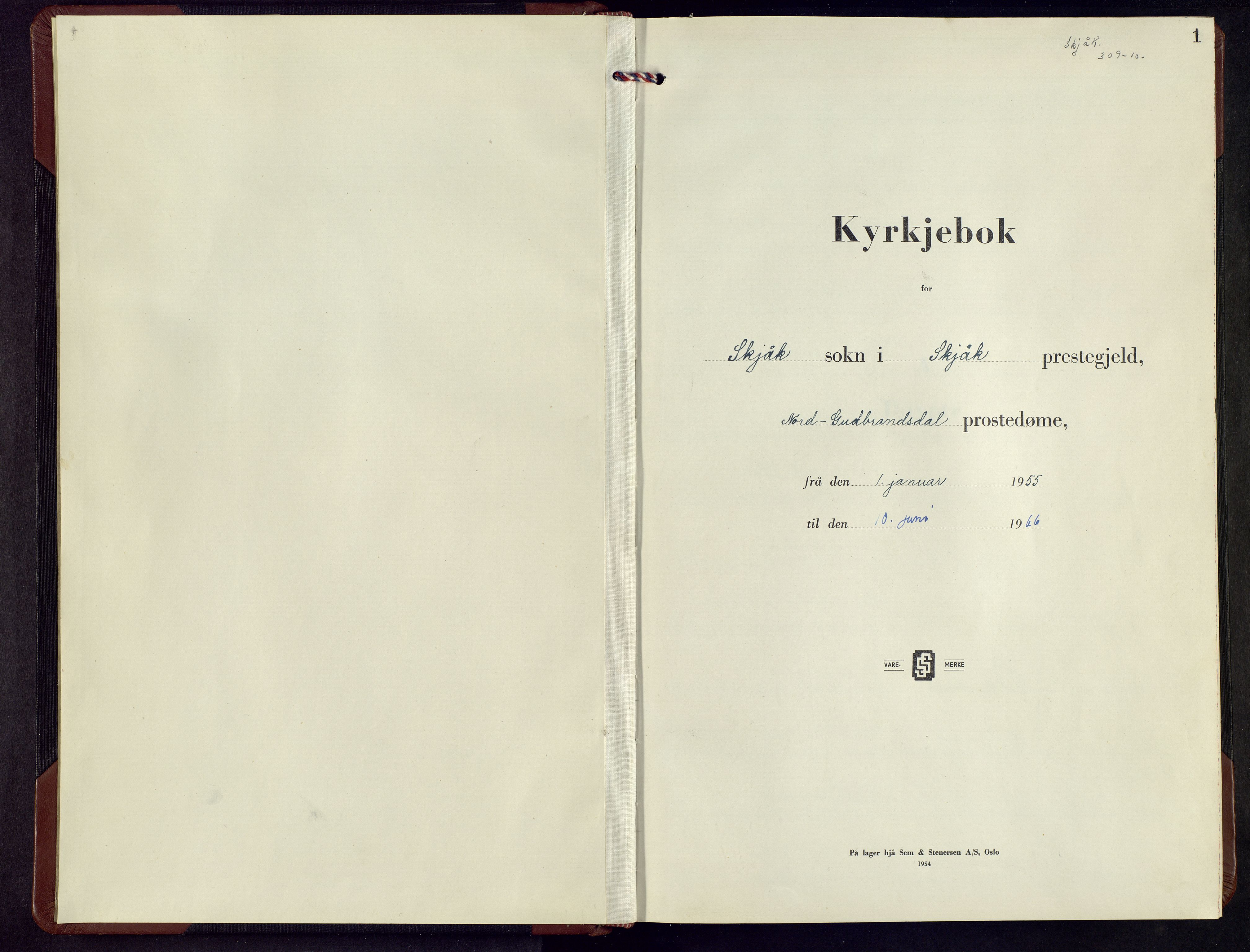 Skjåk prestekontor, SAH/PREST-072/H/Ha/Hab/L0008: Parish register (copy) no. 8, 1955-1966, p. 1