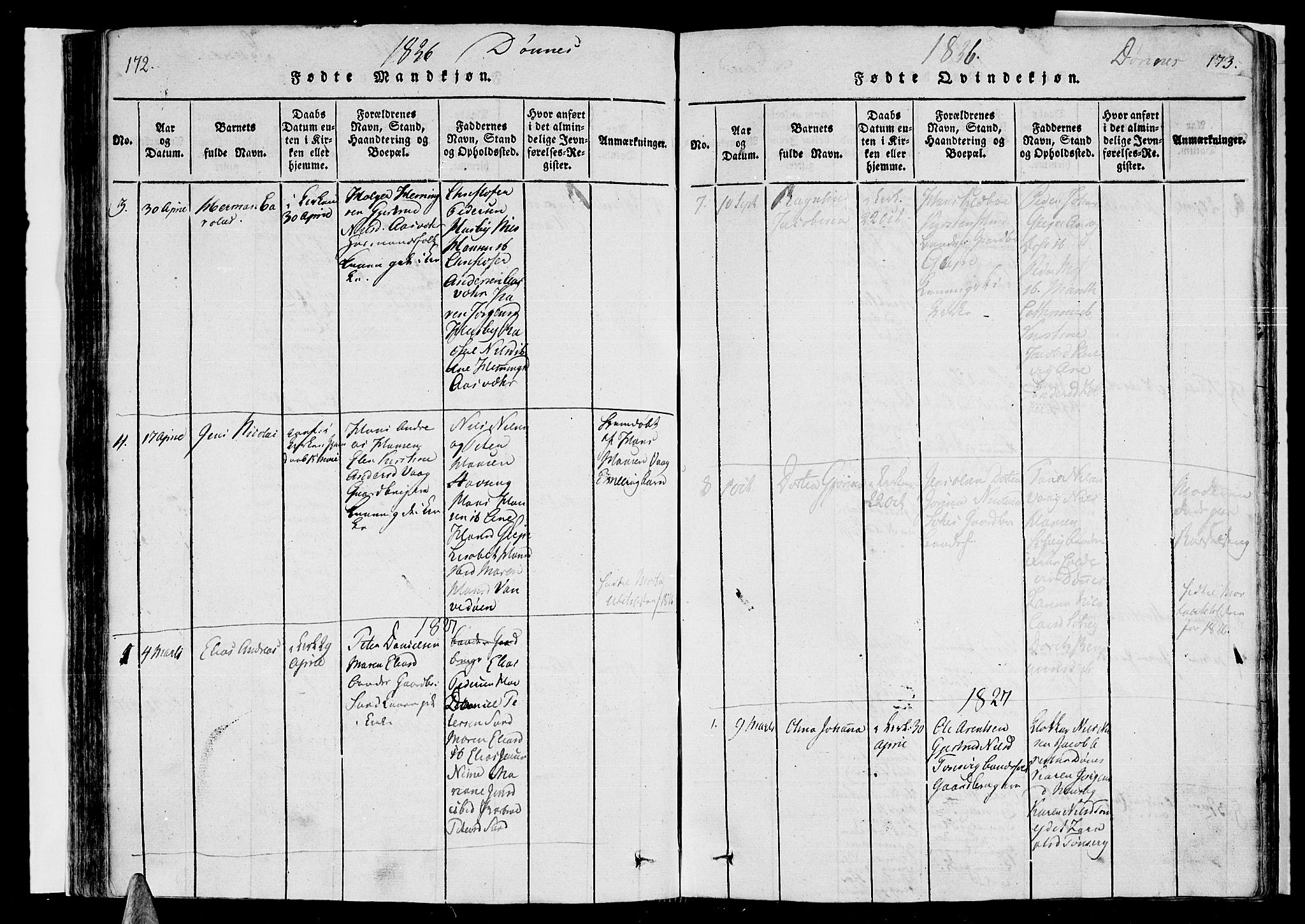 Ministerialprotokoller, klokkerbøker og fødselsregistre - Nordland, AV/SAT-A-1459/838/L0547: Parish register (official) no. 838A05 /2, 1820-1828, p. 172-173