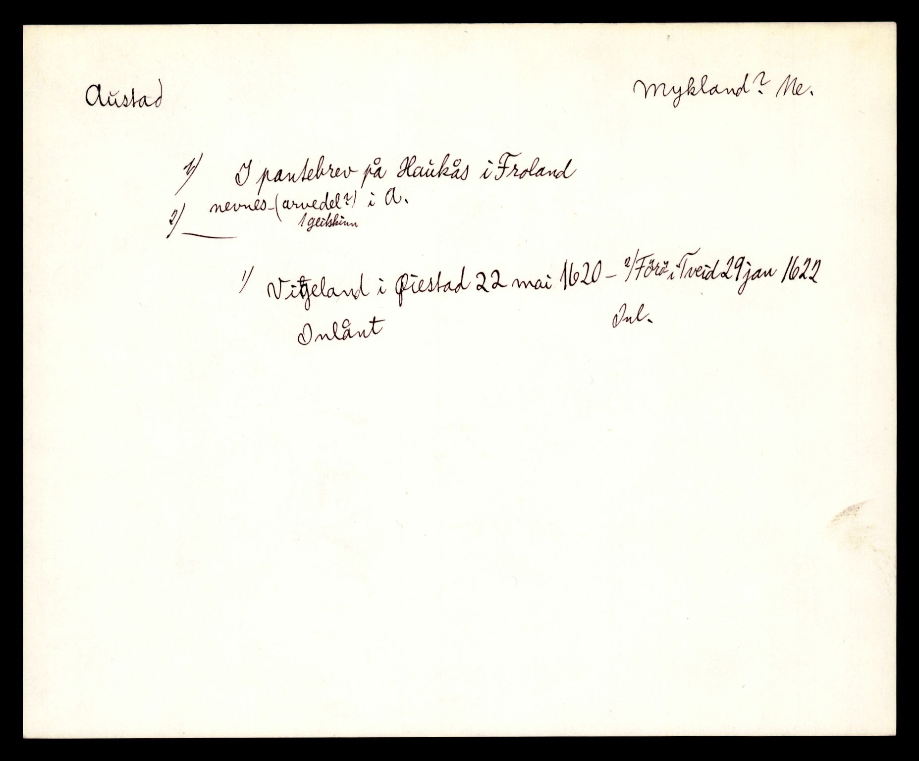 Riksarkivets diplomsamling, AV/RA-EA-5965/F35/F35e/L0024: Registreringssedler Aust-Agder 2, 1400-1700, p. 185