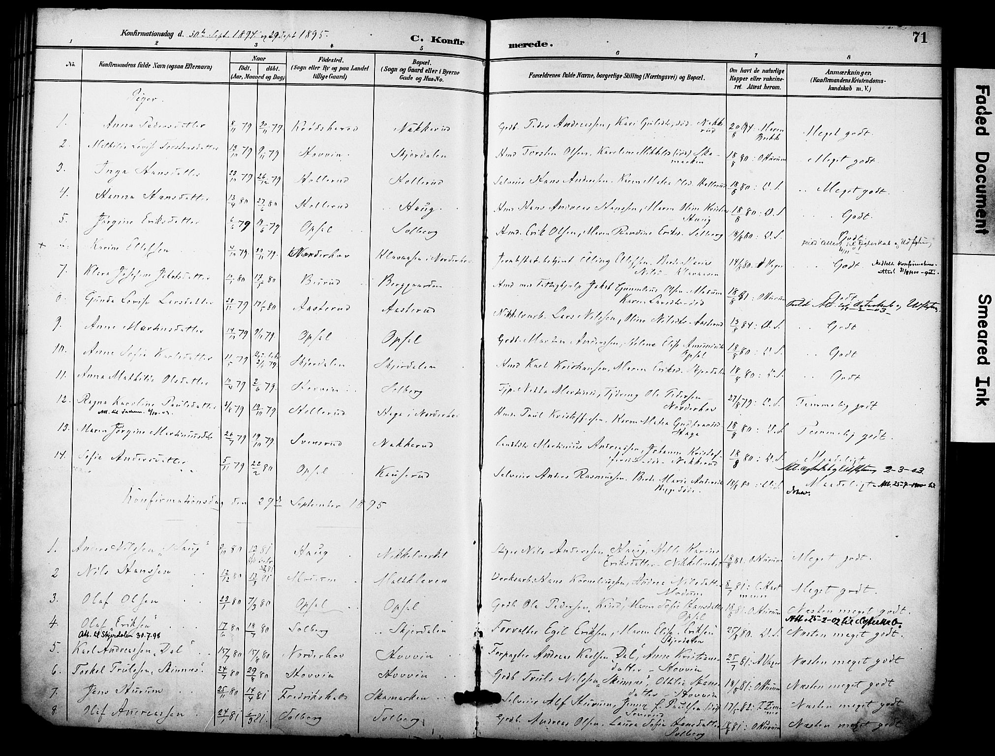 Hole kirkebøker, SAKO/A-228/F/Fb/L0002: Parish register (official) no. II 2, 1892-1906, p. 71