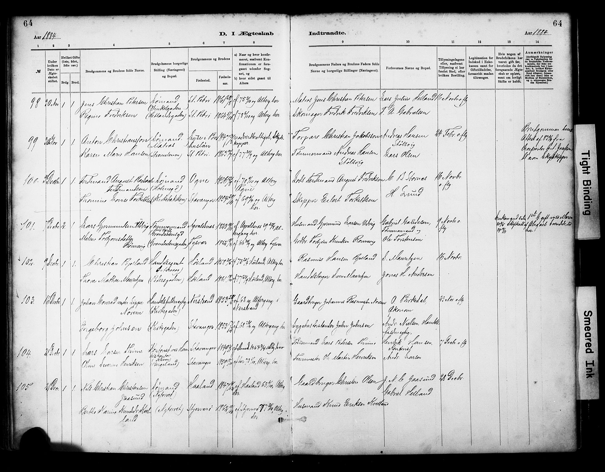 St. Petri sokneprestkontor, SAST/A-101813/001/30/30BA/L0018: Parish register (official) no. A 19, 1879-1900, p. 64