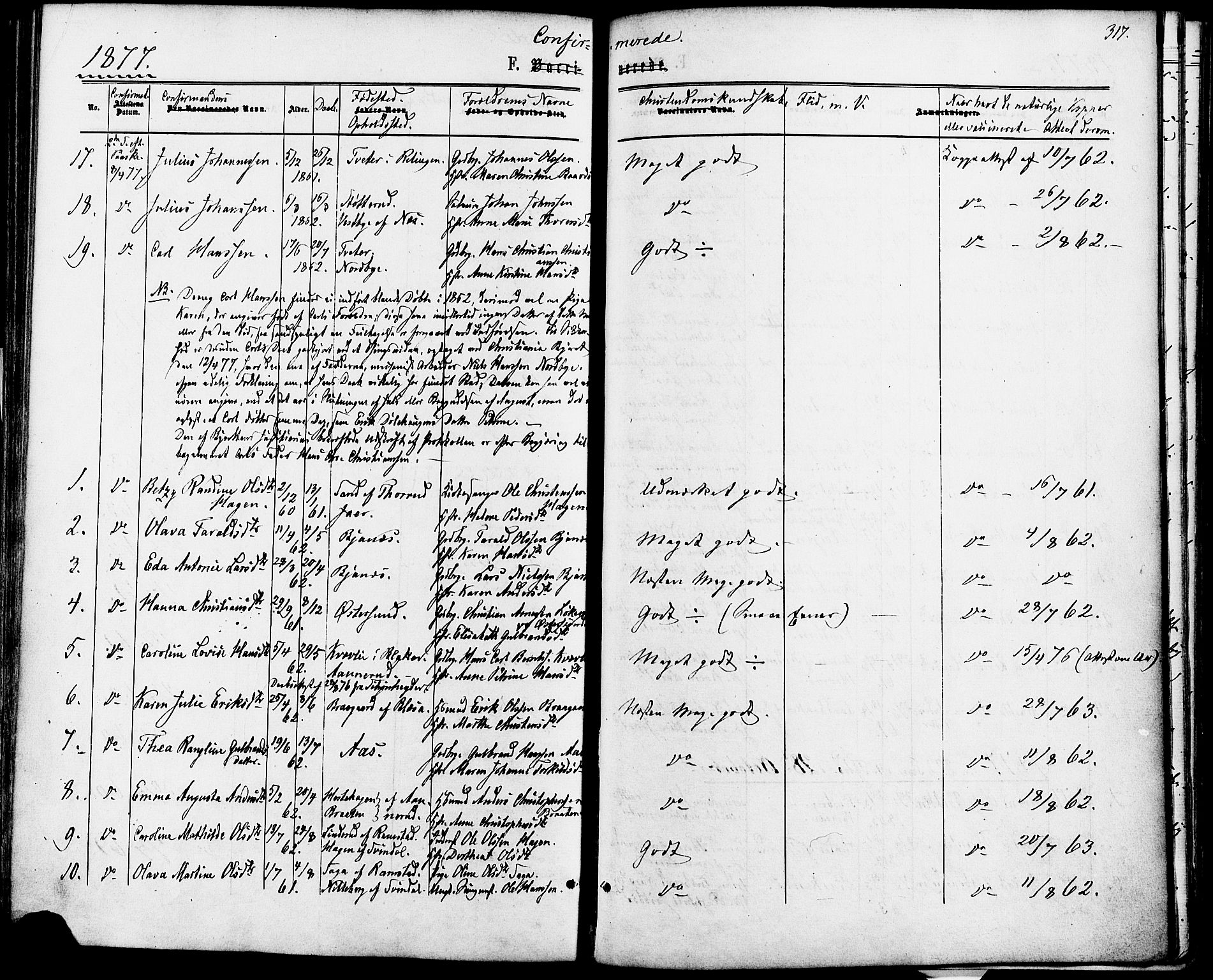 Fet prestekontor Kirkebøker, AV/SAO-A-10370a/F/Fa/L0013: Parish register (official) no. I 13, 1867-1877, p. 317