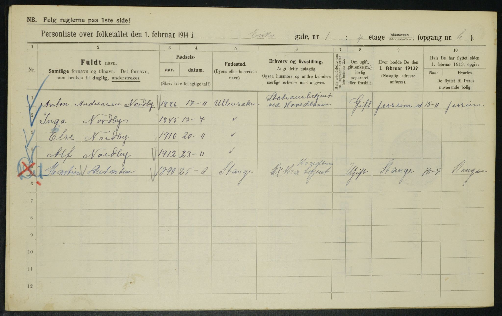 OBA, Municipal Census 1914 for Kristiania, 1914, p. 19740