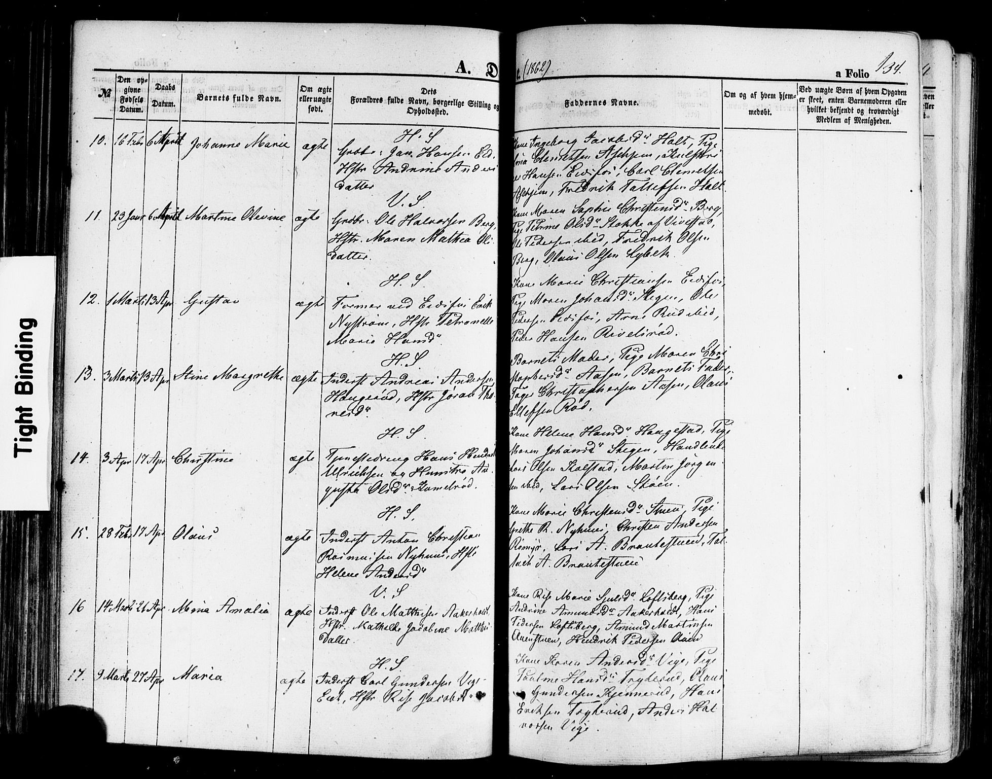 Hof kirkebøker, SAKO/A-64/F/Fa/L0006: Parish register (official) no. I 6, 1851-1877, p. 134