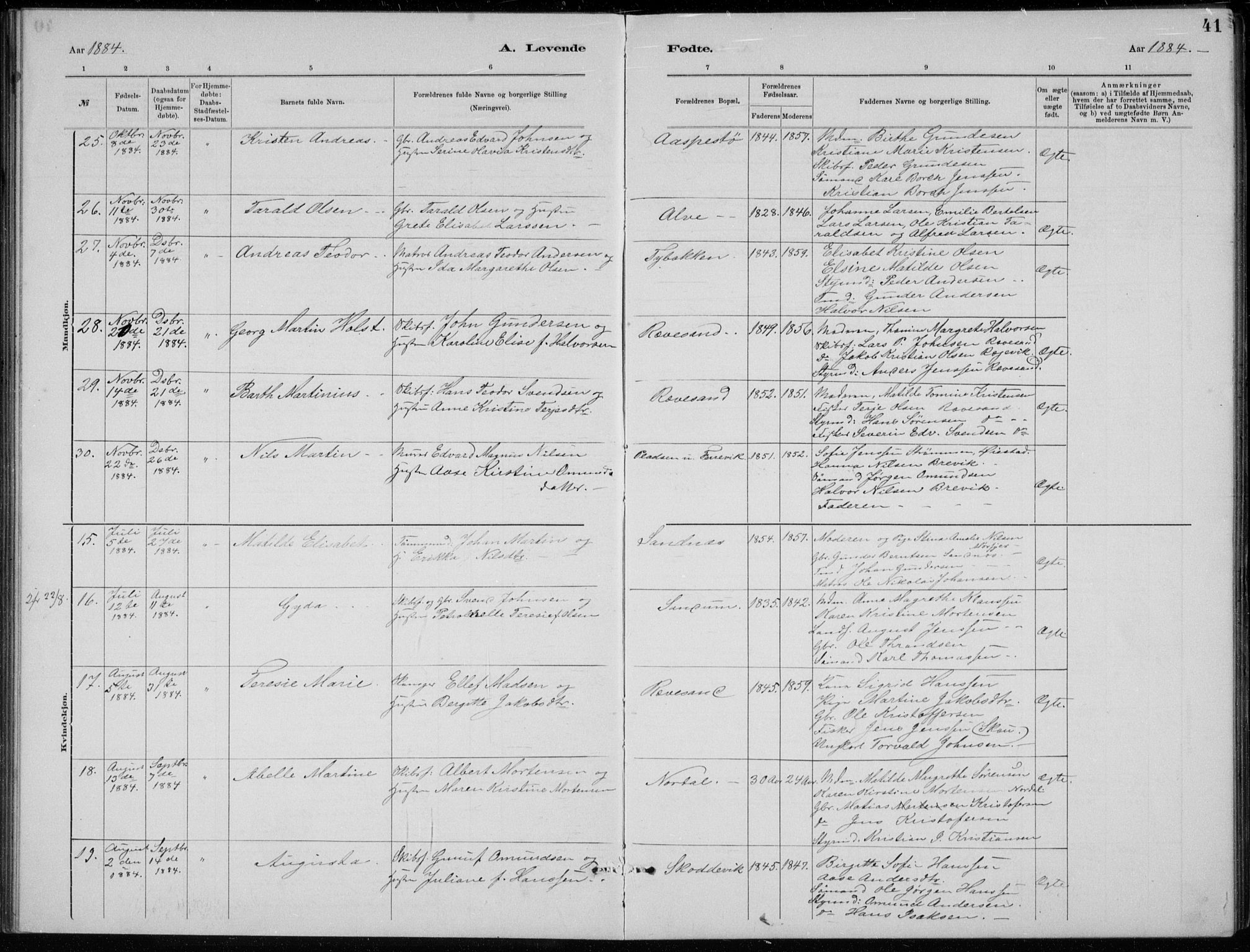 Tromøy sokneprestkontor, AV/SAK-1111-0041/F/Fb/L0005: Parish register (copy) no. B 5, 1877-1891, p. 41