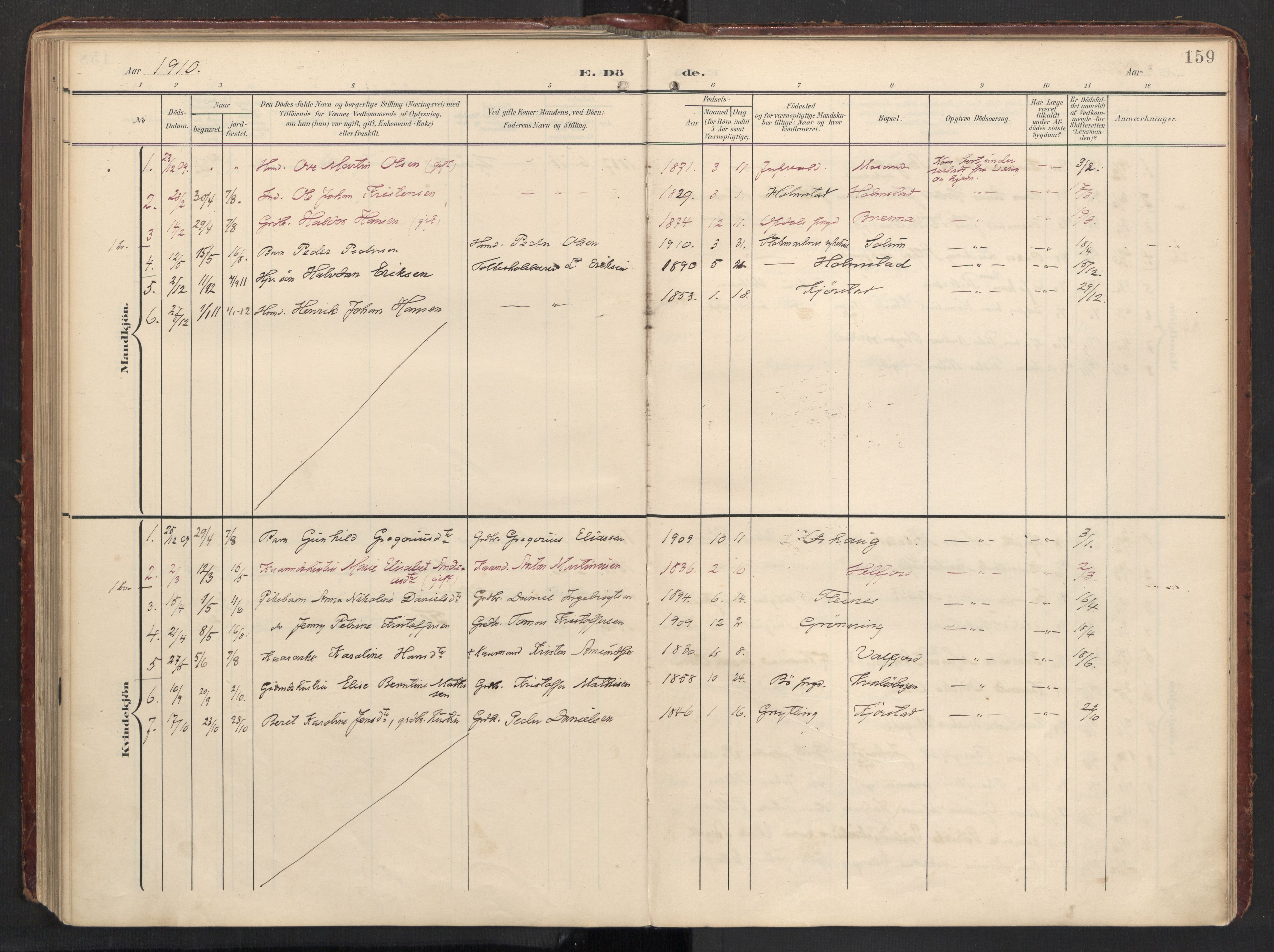 Ministerialprotokoller, klokkerbøker og fødselsregistre - Nordland, SAT/A-1459/890/L1287: Parish register (official) no. 890A02, 1903-1915, p. 159