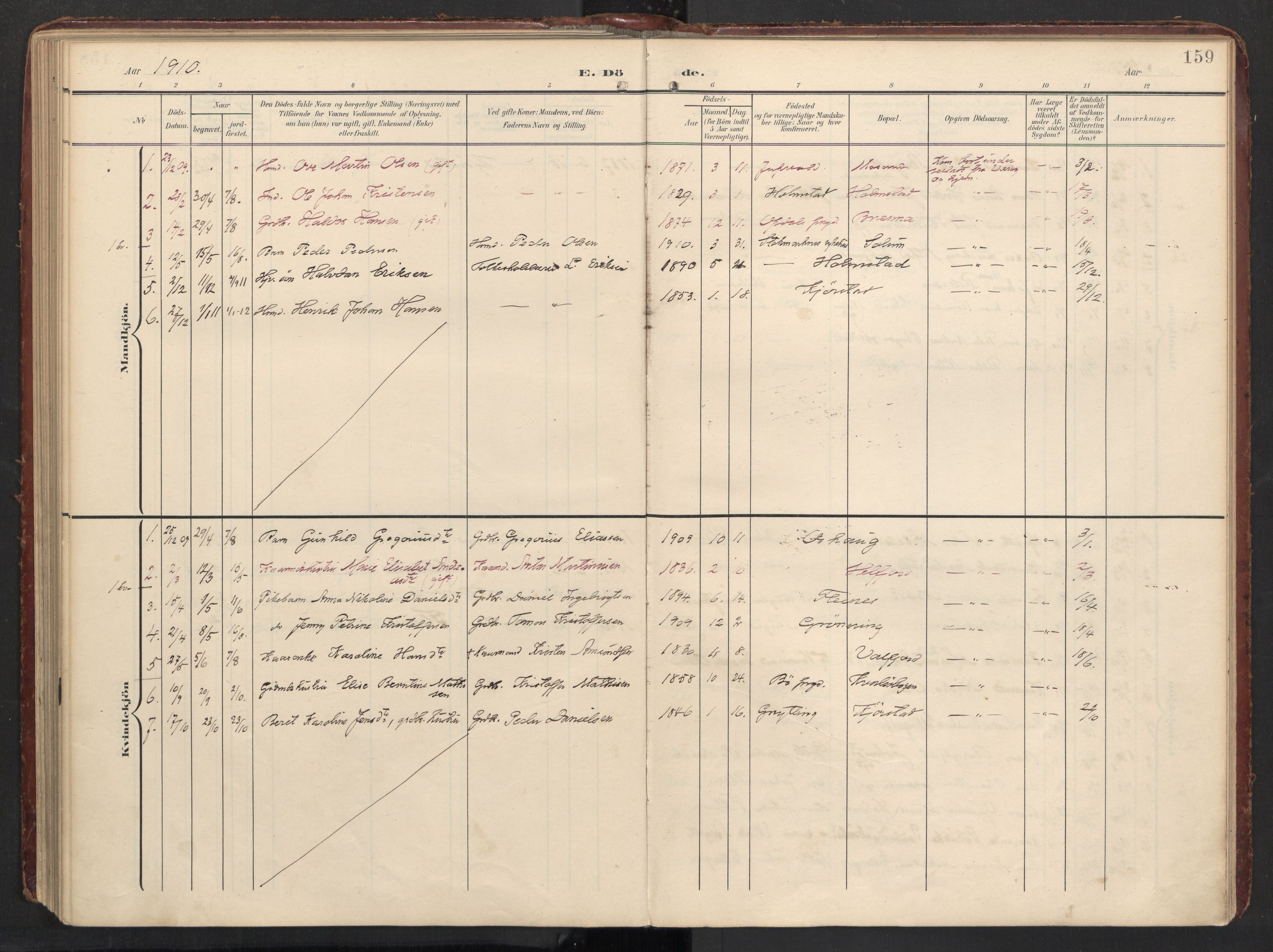 Ministerialprotokoller, klokkerbøker og fødselsregistre - Nordland, AV/SAT-A-1459/890/L1287: Parish register (official) no. 890A02, 1903-1915, p. 159