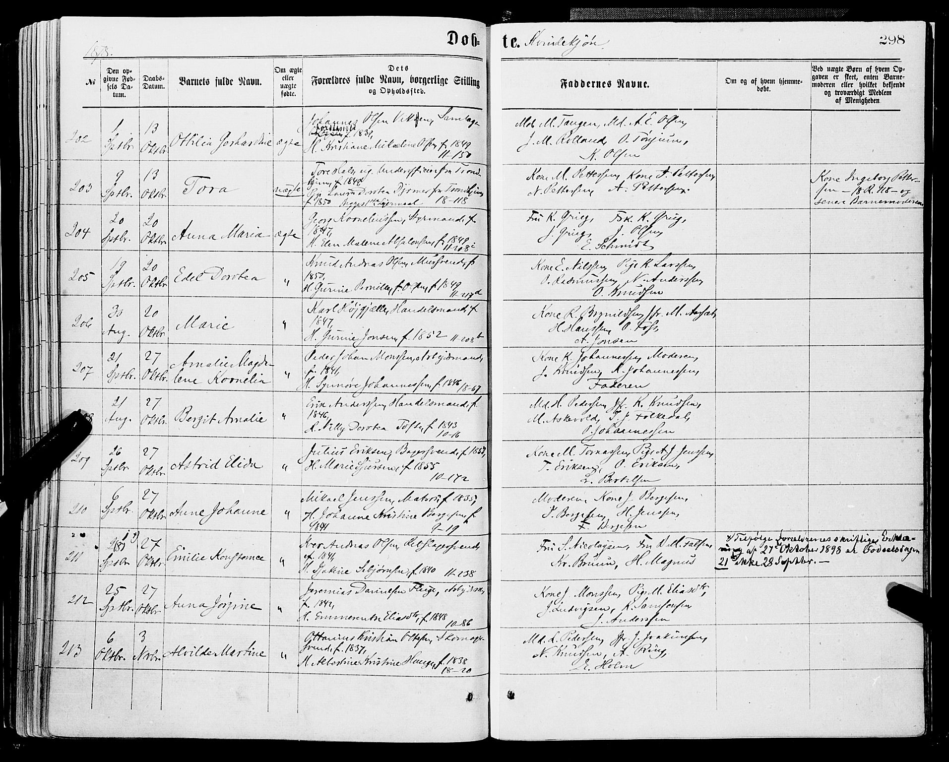 Domkirken sokneprestembete, AV/SAB-A-74801/H/Haa/L0022: Parish register (official) no. B 5, 1872-1878, p. 298