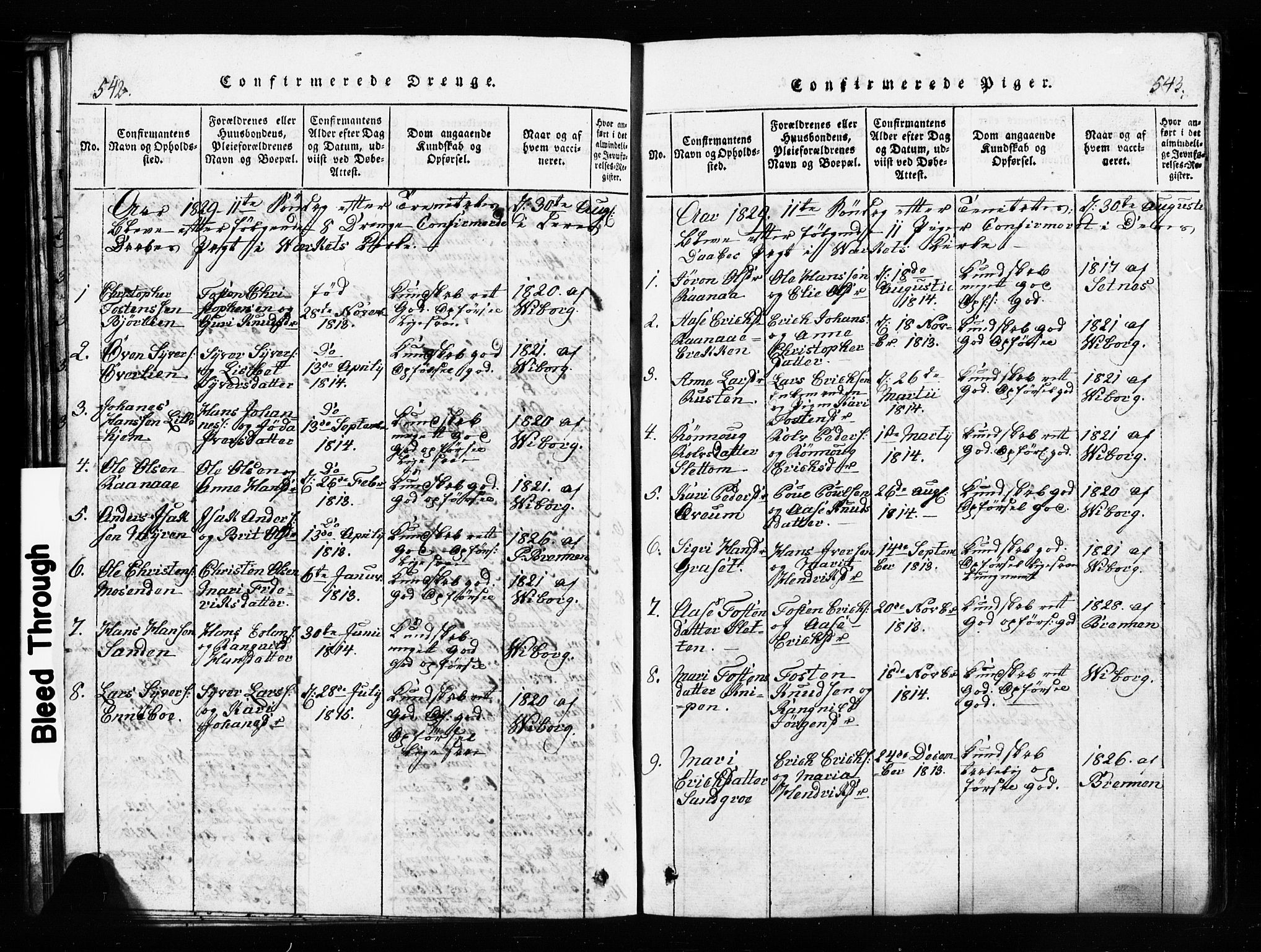 Lesja prestekontor, SAH/PREST-068/H/Ha/Hab/L0001: Parish register (copy) no. 1, 1820-1831, p. 542-543