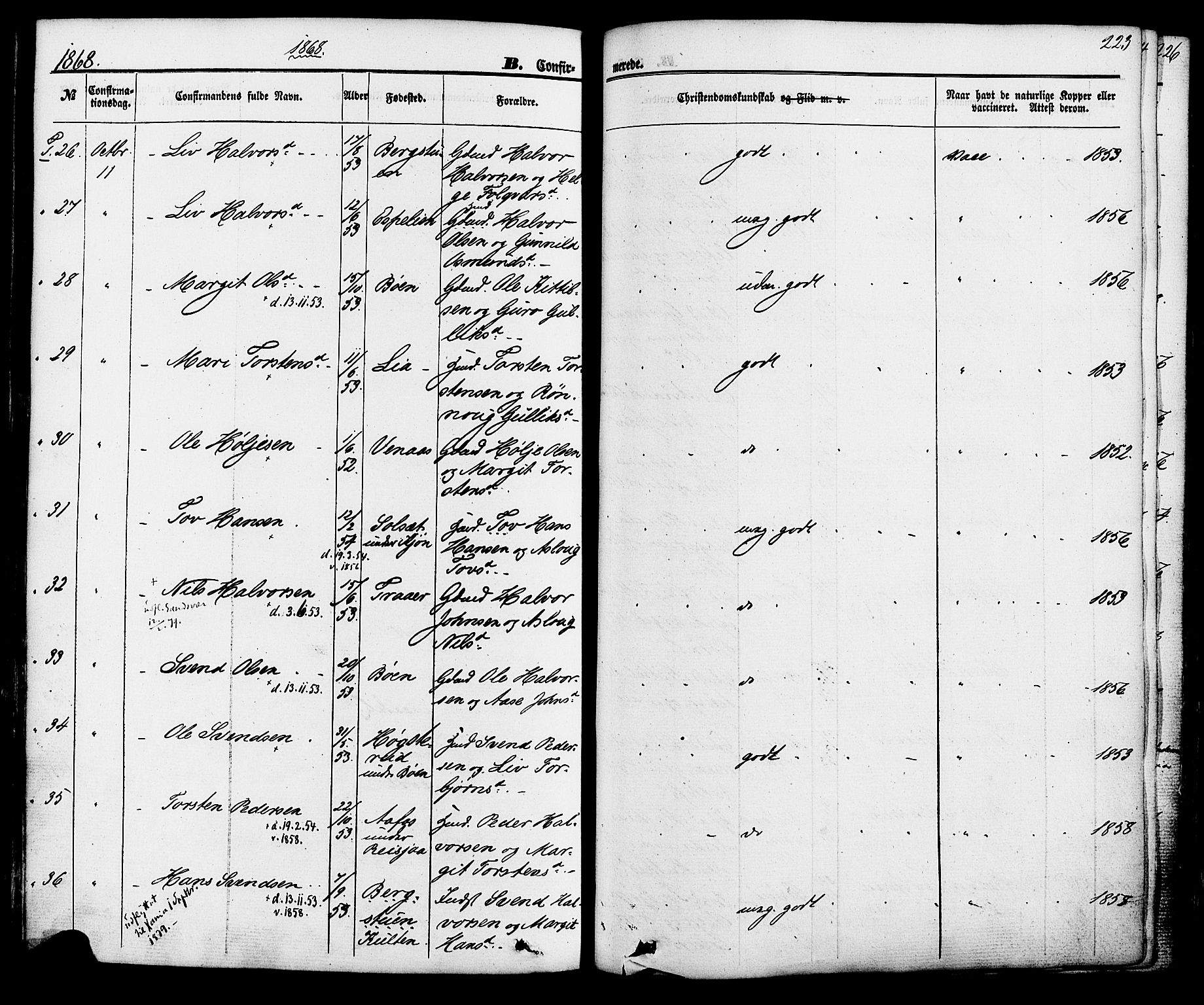 Hjartdal kirkebøker, AV/SAKO-A-270/F/Fa/L0009: Parish register (official) no. I 9, 1860-1879, p. 223