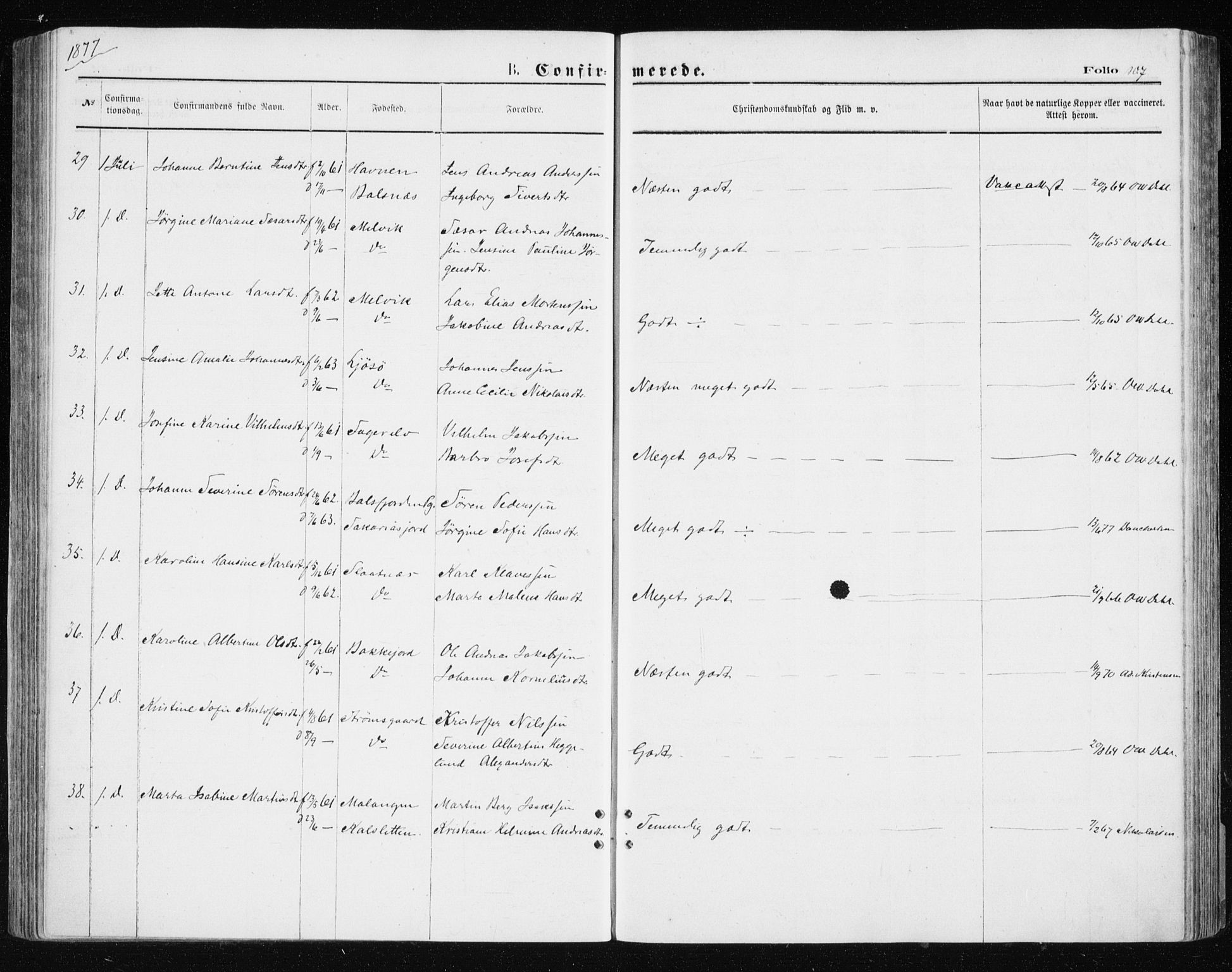 Tromsøysund sokneprestkontor, SATØ/S-1304/G/Ga/L0003kirke: Parish register (official) no. 3, 1875-1880, p. 107