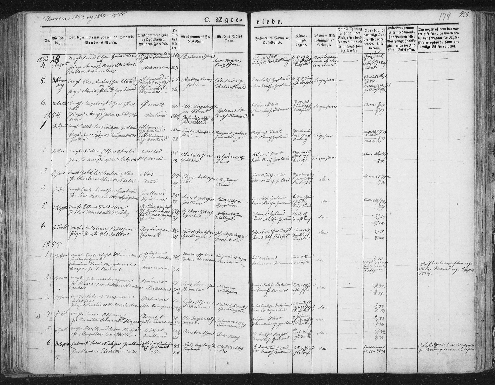Ministerialprotokoller, klokkerbøker og fødselsregistre - Nord-Trøndelag, SAT/A-1458/758/L0513: Parish register (official) no. 758A02 /3, 1839-1868, p. 178