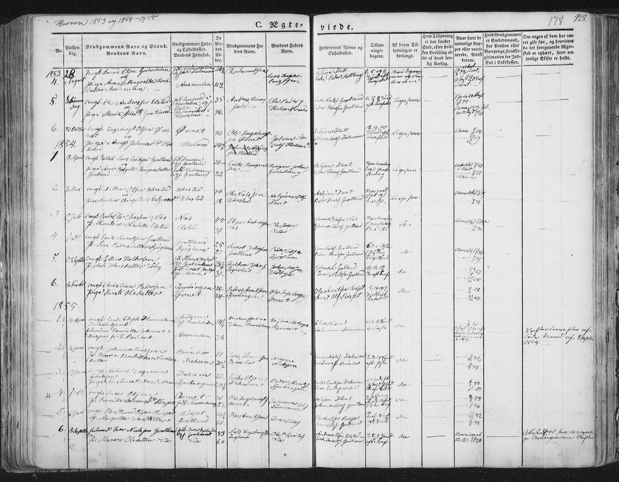 Ministerialprotokoller, klokkerbøker og fødselsregistre - Nord-Trøndelag, AV/SAT-A-1458/758/L0513: Parish register (official) no. 758A02 /3, 1839-1868, p. 178
