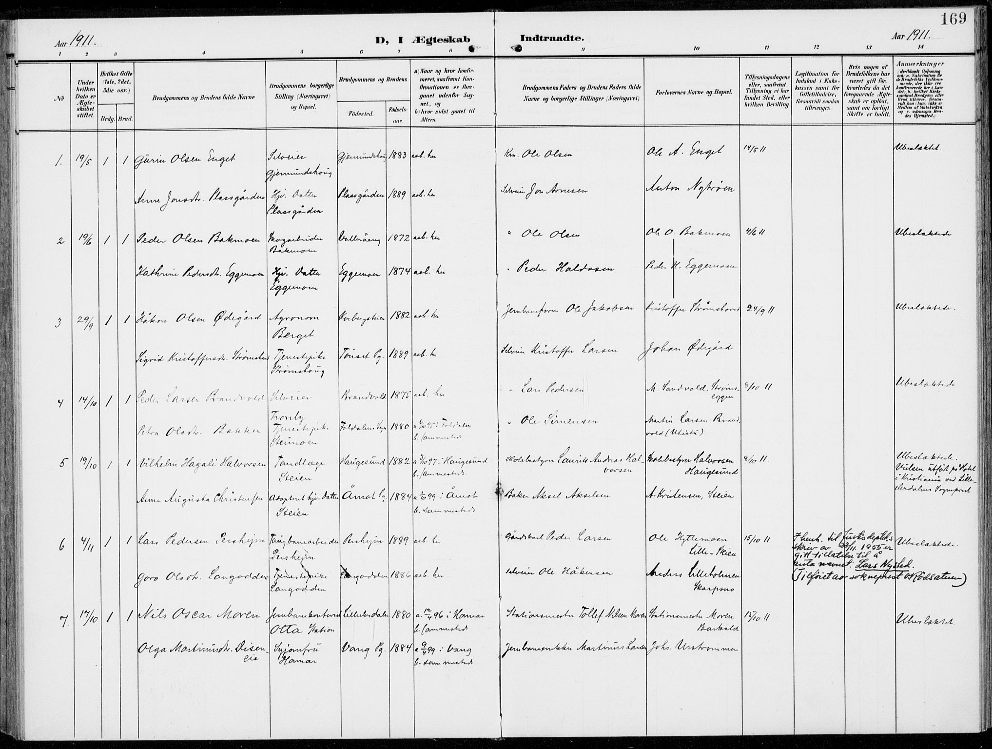 Alvdal prestekontor, SAH/PREST-060/H/Ha/Haa/L0004: Parish register (official) no. 4, 1907-1919, p. 169