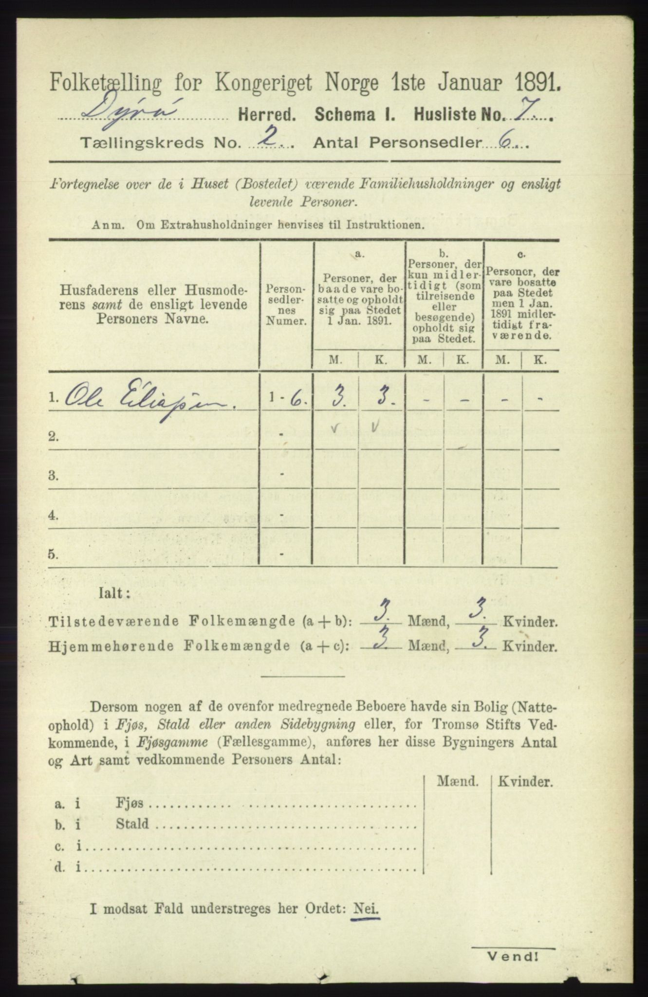 RA, 1891 census for 1926 Dyrøy, 1891, p. 459