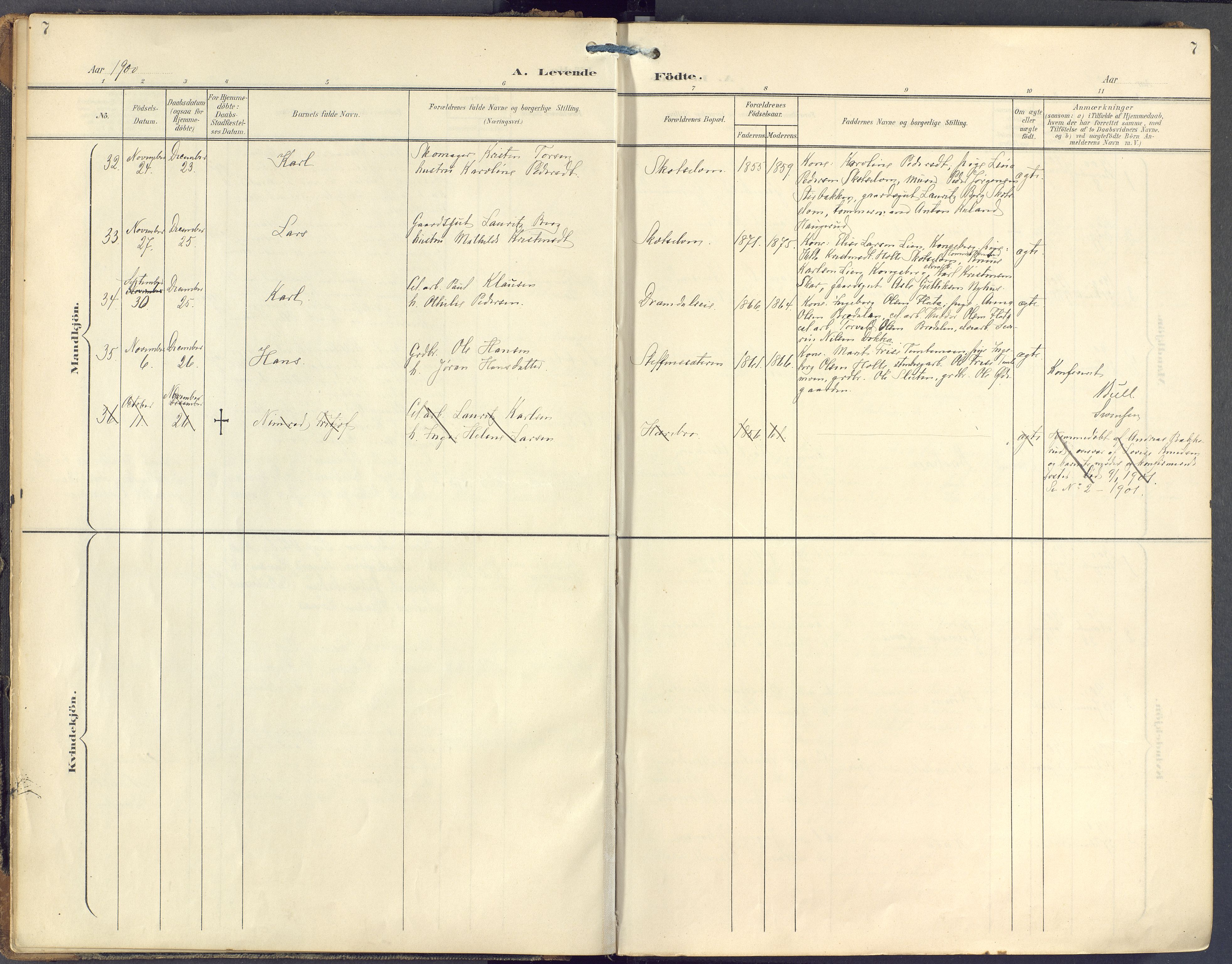 Eiker kirkebøker, AV/SAKO-A-4/F/Fc/L0004: Parish register (official) no. III 4, 1900-1919, p. 7