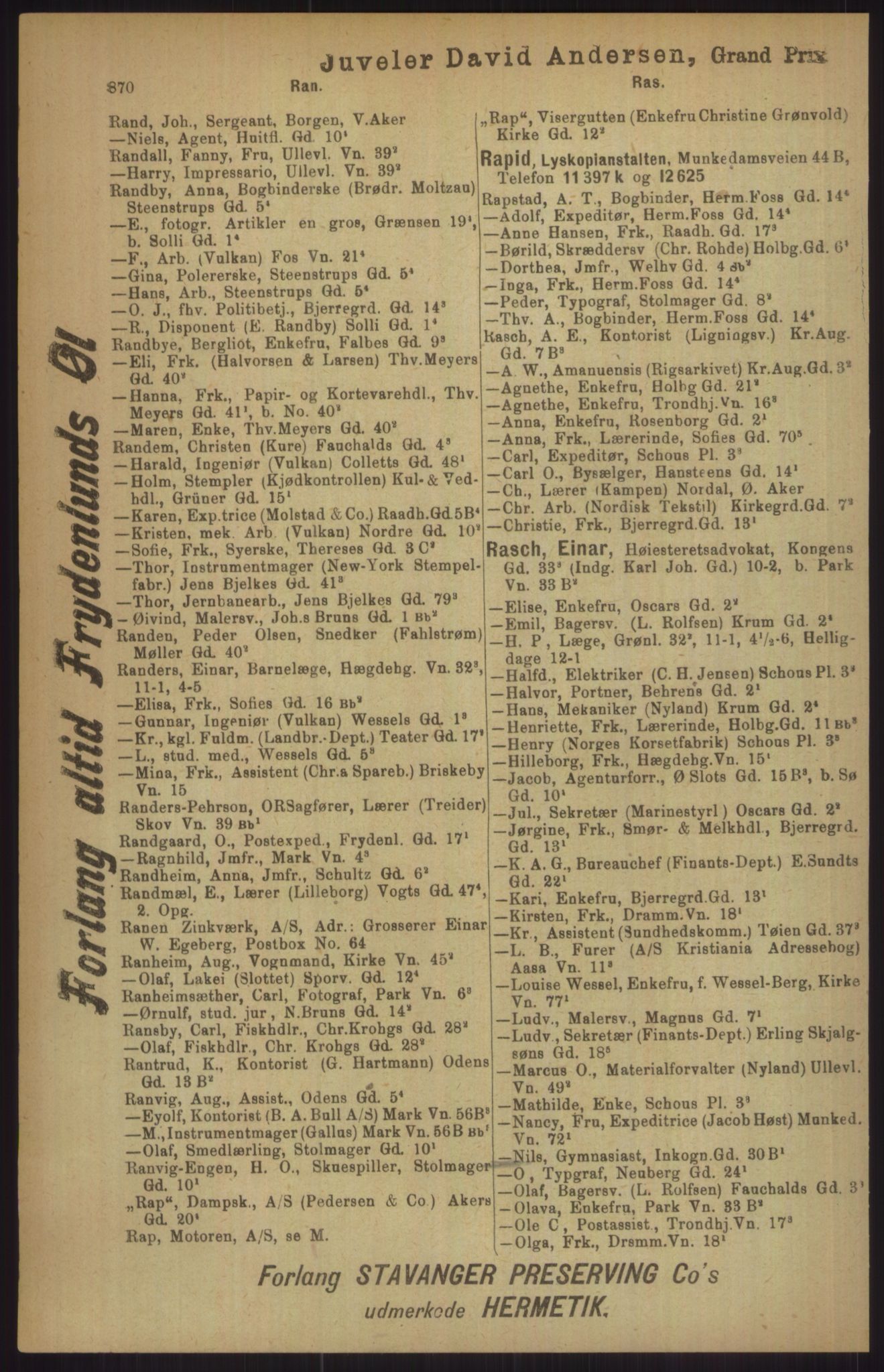 Kristiania/Oslo adressebok, PUBL/-, 1911, p. 870