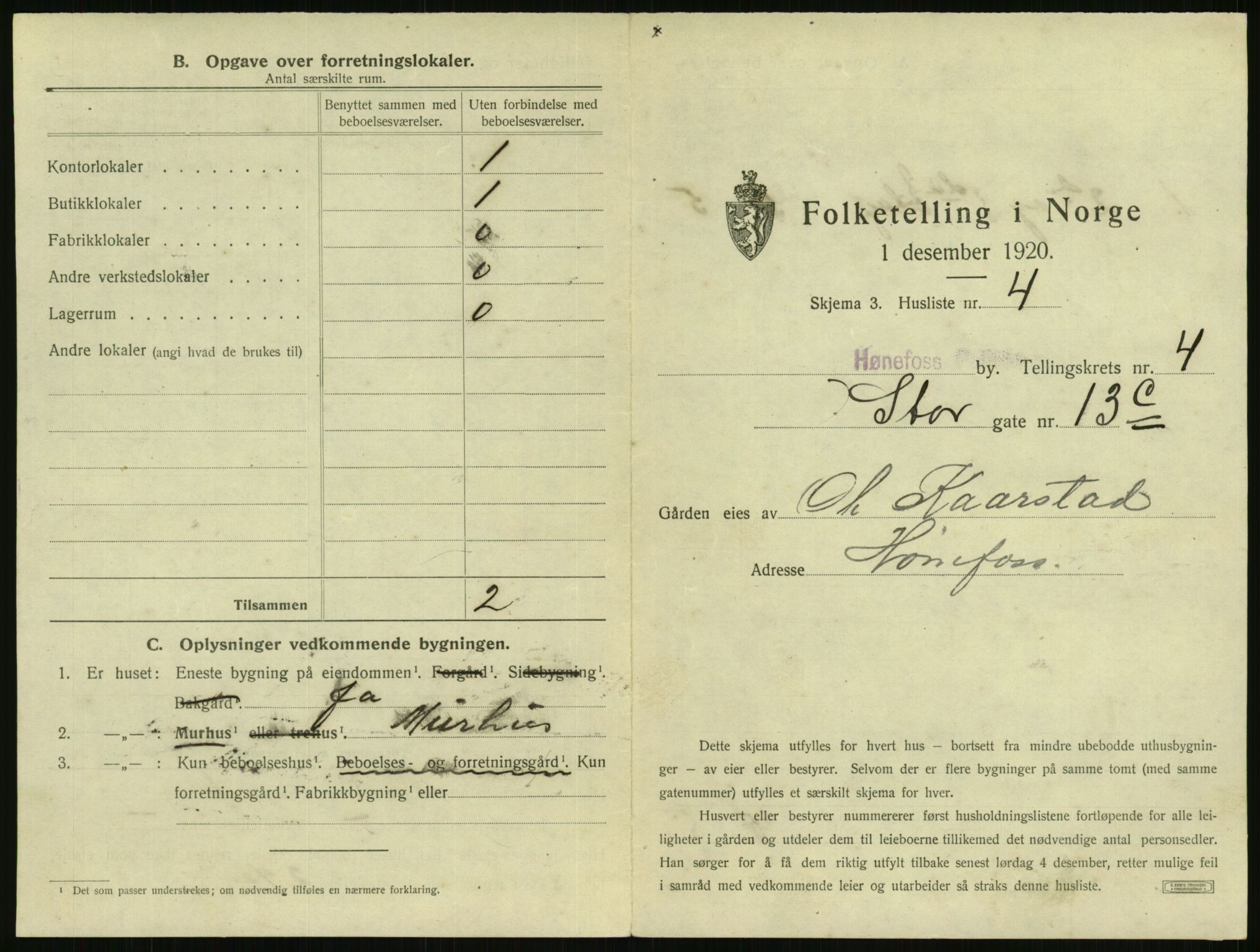 SAKO, 1920 census for Hønefoss, 1920, p. 466