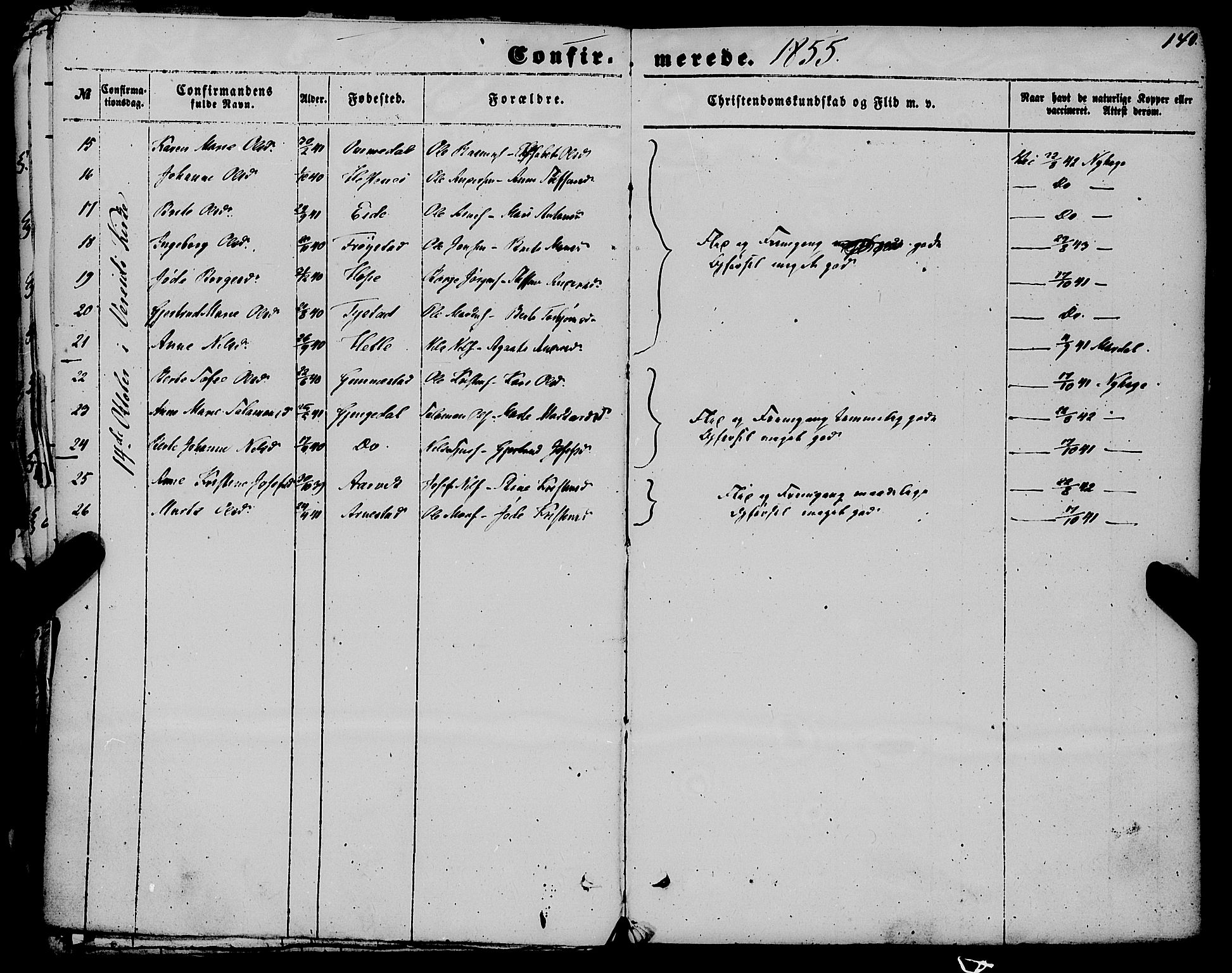 Gloppen sokneprestembete, AV/SAB-A-80101/H/Haa/Haaa/L0009: Parish register (official) no. A 9, 1855-1870, p. 140