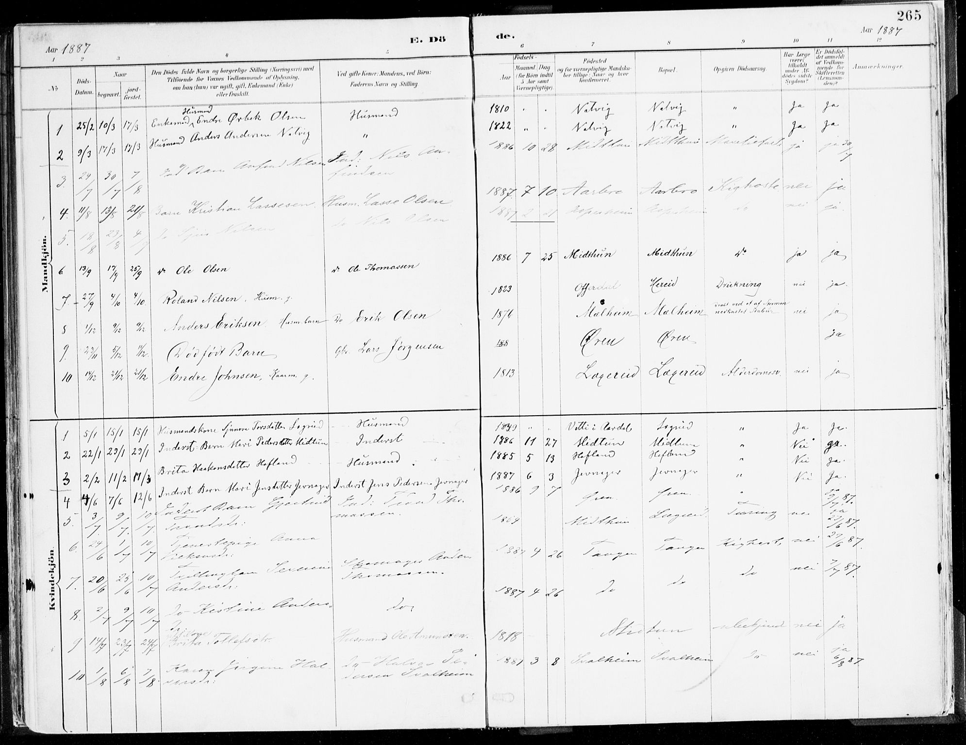 Årdal sokneprestembete, AV/SAB-A-81701: Parish register (official) no. A 5, 1887-1917, p. 265