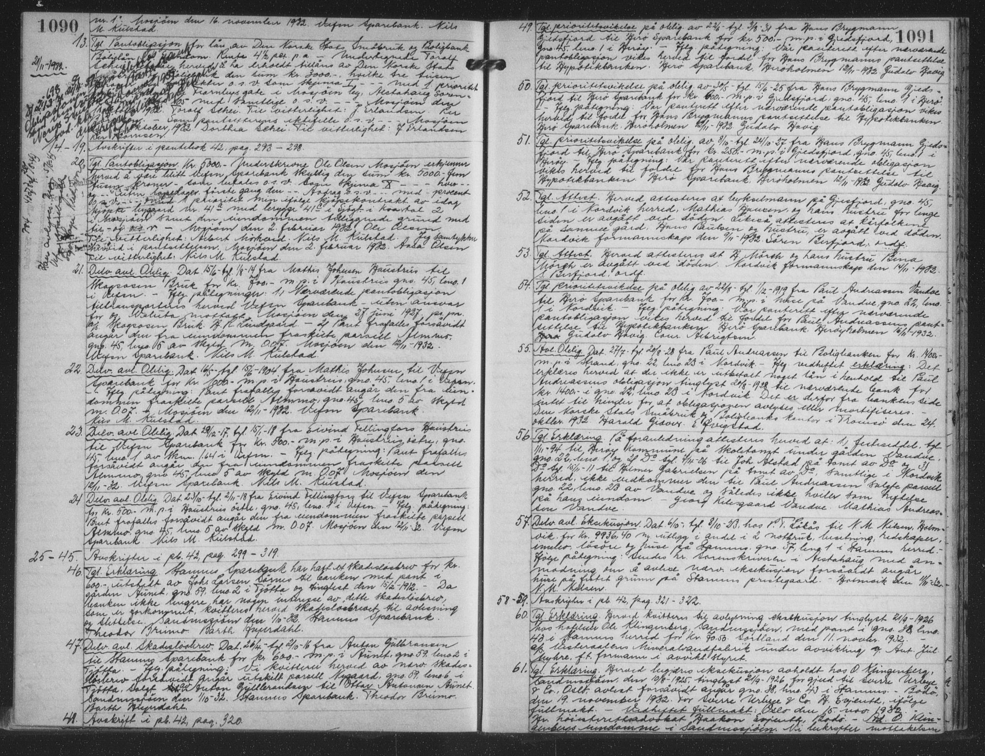 Søndre Helgeland sorenskriveri, SAT/A-4575/1/2/2C/L0023: Mortgage book no. 34, 1925-1935, p. 1090-1091, Deed date: 21.11.1932