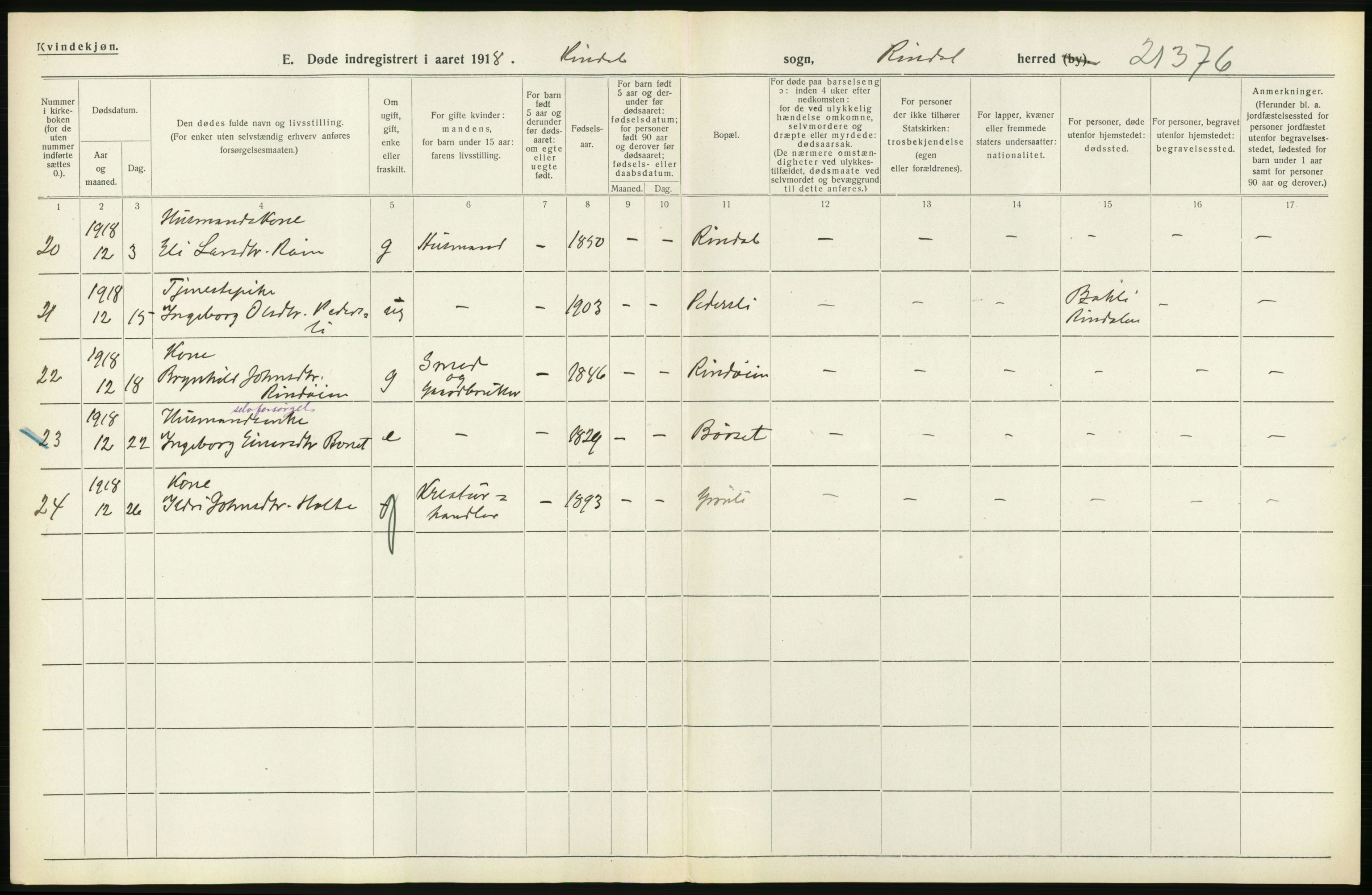 Statistisk sentralbyrå, Sosiodemografiske emner, Befolkning, AV/RA-S-2228/D/Df/Dfb/Dfbh/L0045: Møre fylke: Døde. Bygder og byer., 1918, p. 262