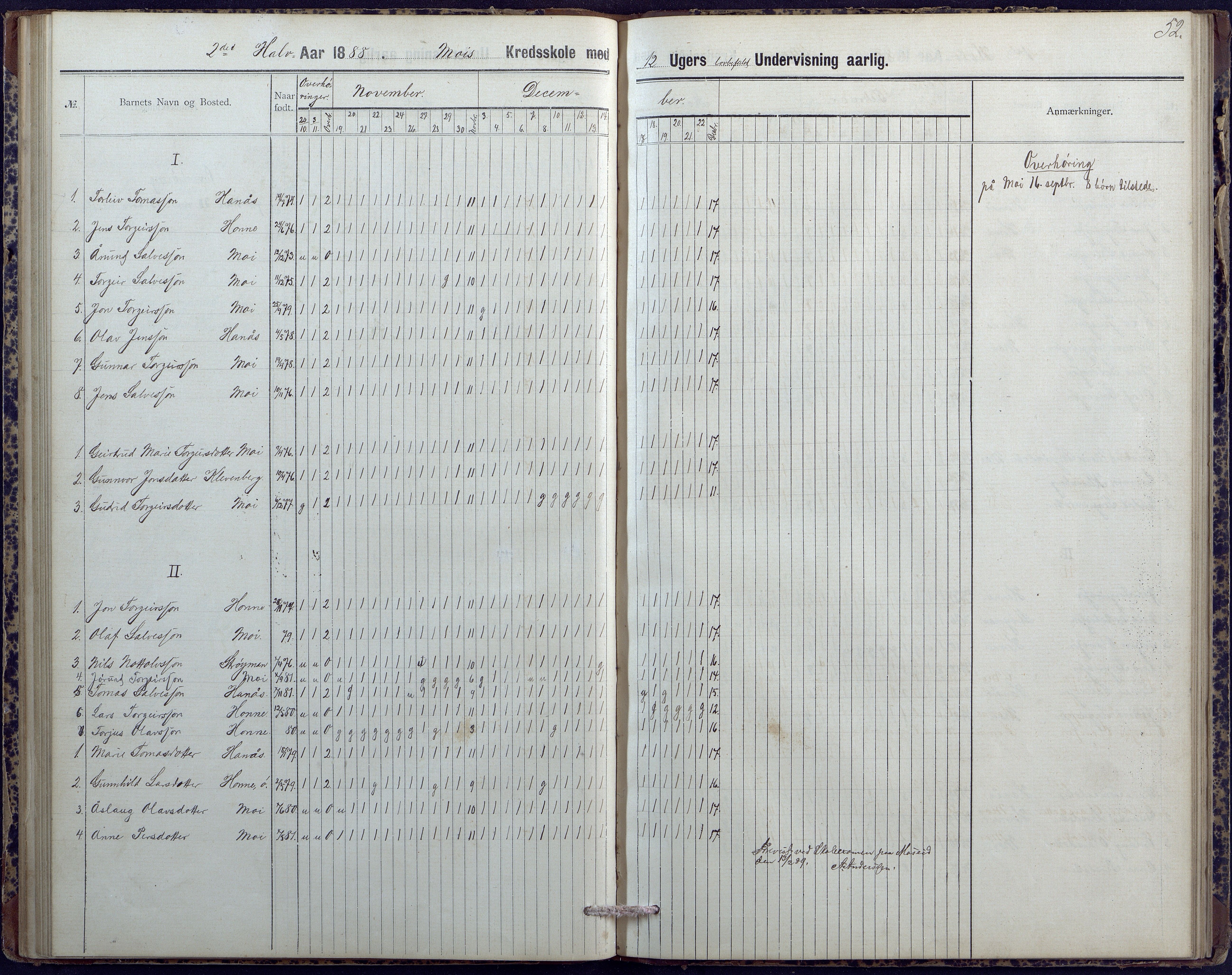 Hornnes kommune, Moi, Moseid, Kjetså skolekretser, AAKS/KA0936-550e/F1/L0004: Dagbok. Moseid, Moi, 1886-1891, p. 52