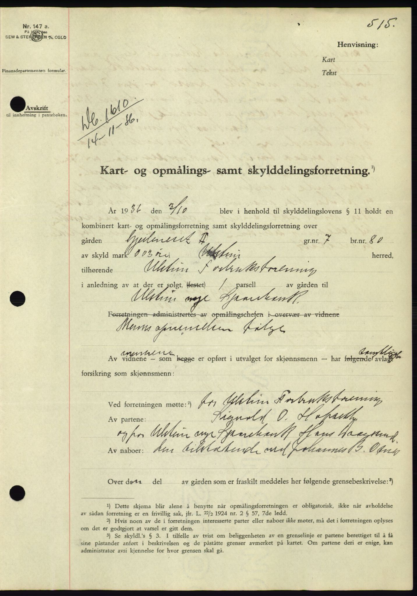 Søre Sunnmøre sorenskriveri, AV/SAT-A-4122/1/2/2C/L0061: Mortgage book no. 55, 1936-1936, Diary no: : 1610/1936