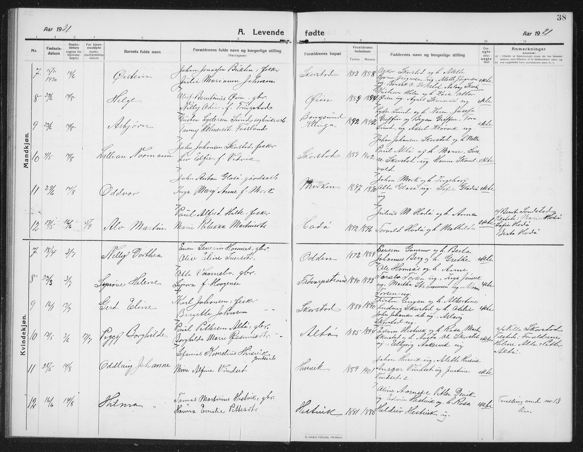 Ministerialprotokoller, klokkerbøker og fødselsregistre - Nord-Trøndelag, SAT/A-1458/774/L0630: Parish register (copy) no. 774C01, 1910-1934, p. 38