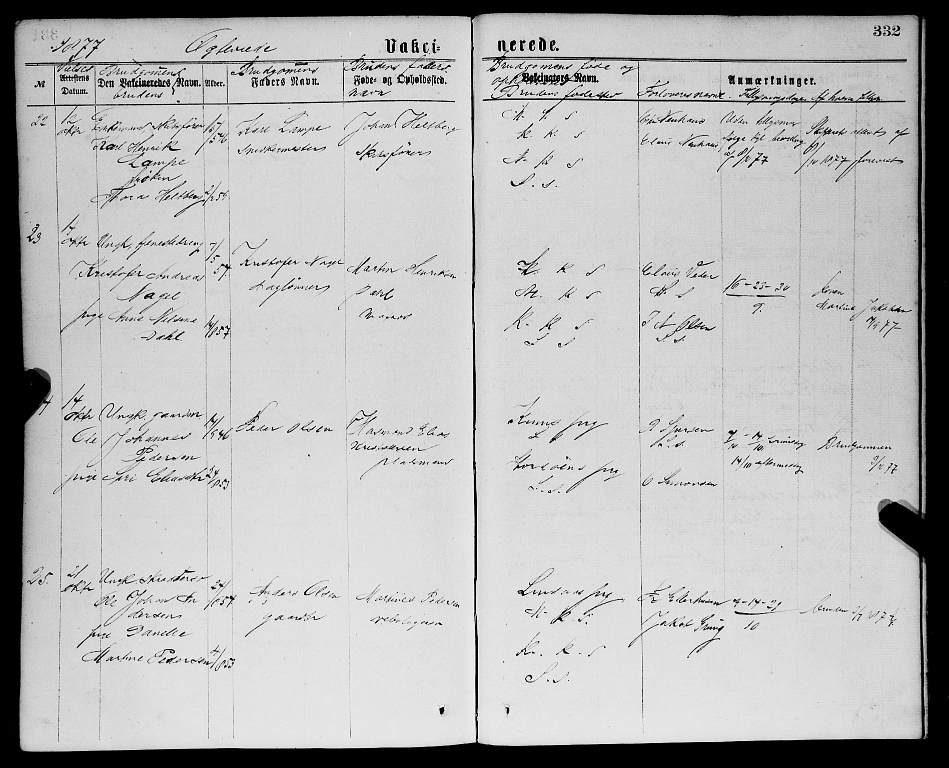 Sandviken Sokneprestembete, AV/SAB-A-77601/H/Ha/L0001: Parish register (official) no. A 1, 1867-1877, p. 332