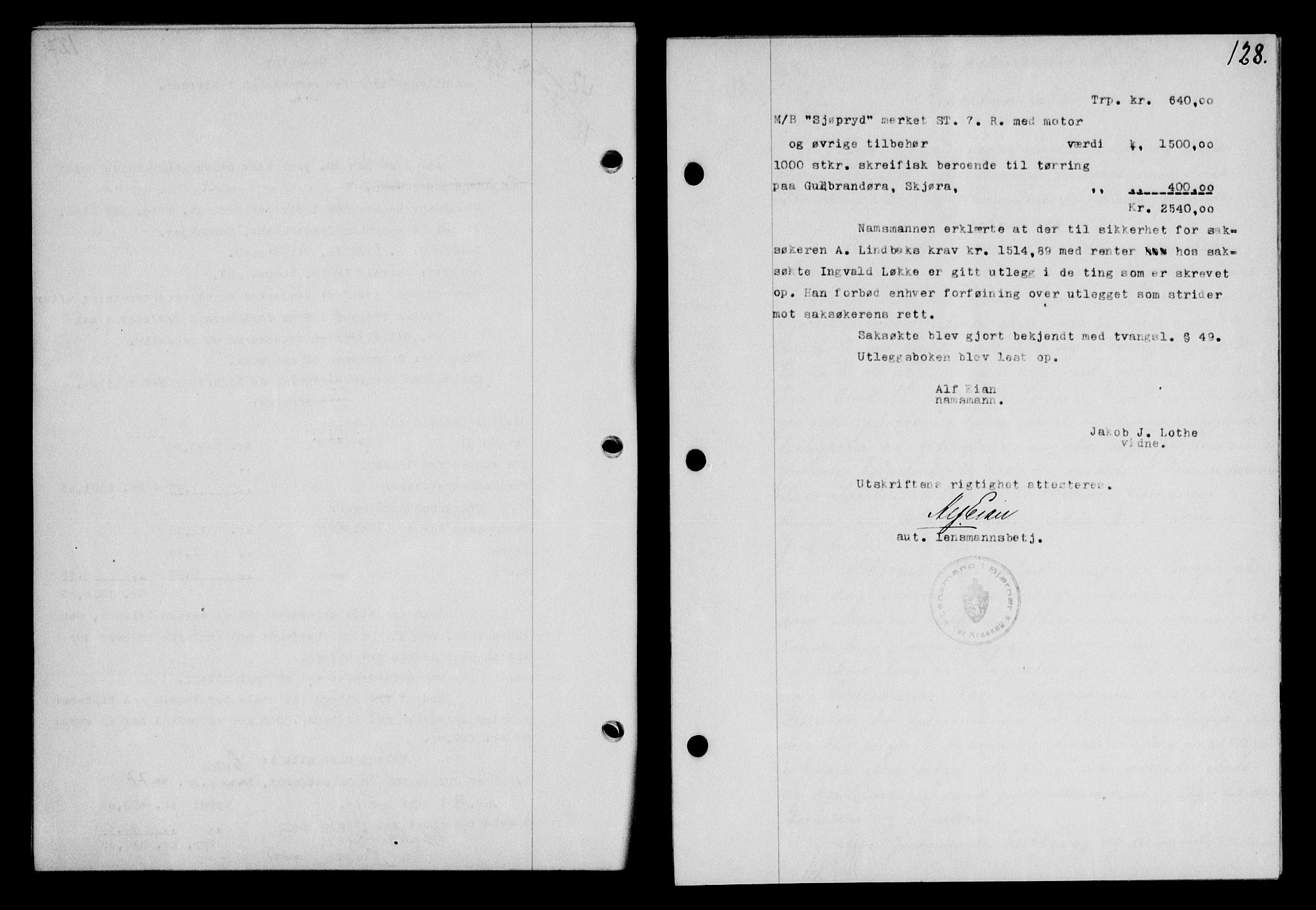 Fosen sorenskriveri, AV/SAT-A-1107/1/2/2C/L0067: Mortgage book no. 58, 1928-1929, p. 128, Deed date: 16.07.1928