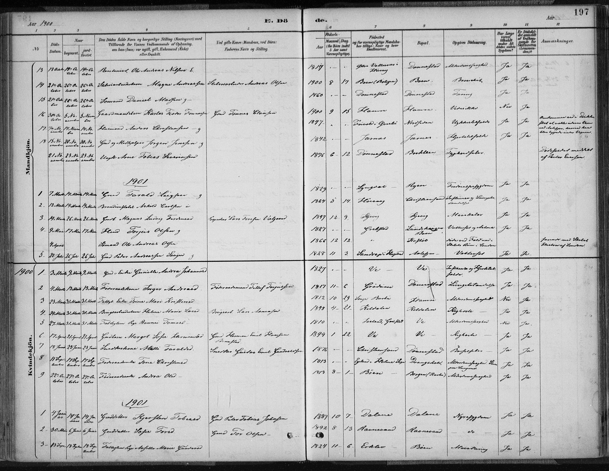 Tveit sokneprestkontor, AV/SAK-1111-0043/F/Fa/L0007: Parish register (official) no. A 7, 1887-1908, p. 197