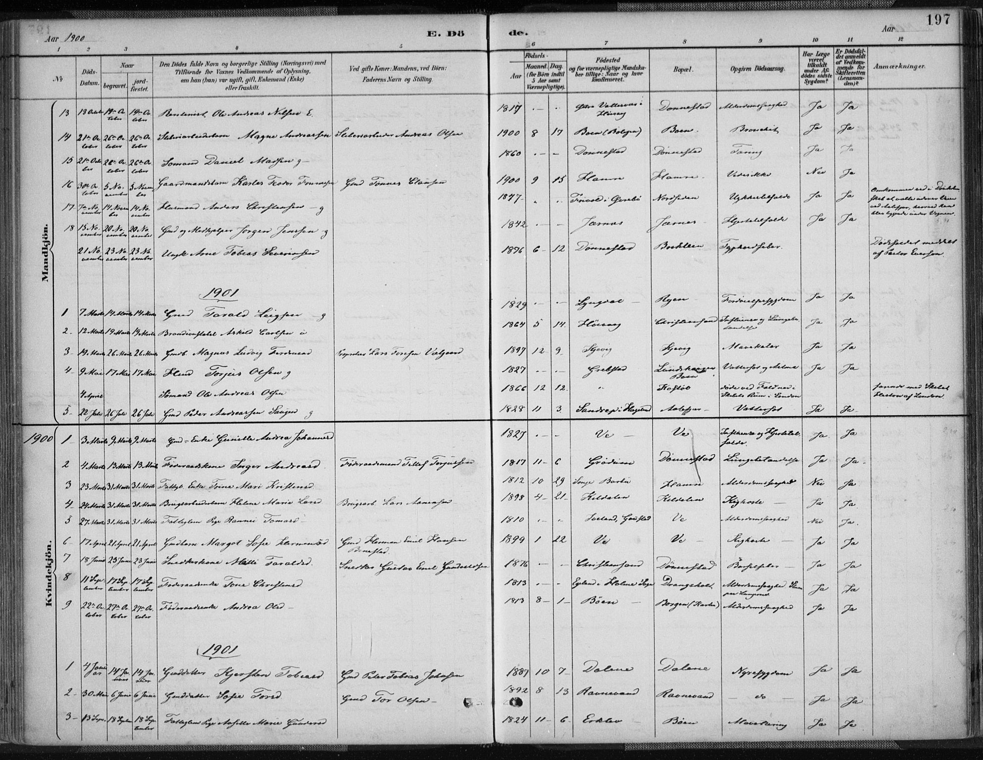 Tveit sokneprestkontor, SAK/1111-0043/F/Fa/L0007: Parish register (official) no. A 7, 1887-1908, p. 197