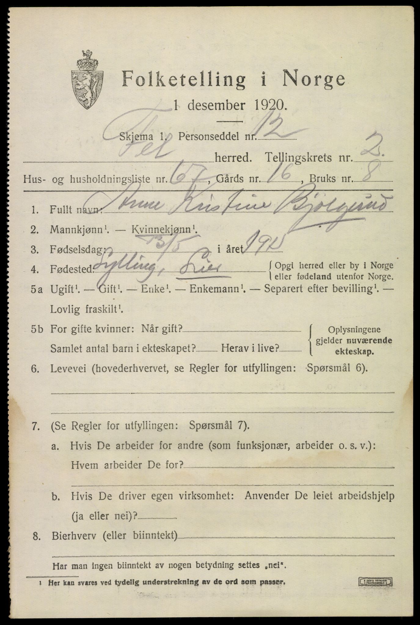 SAO, 1920 census for Fet, 1920, p. 3772