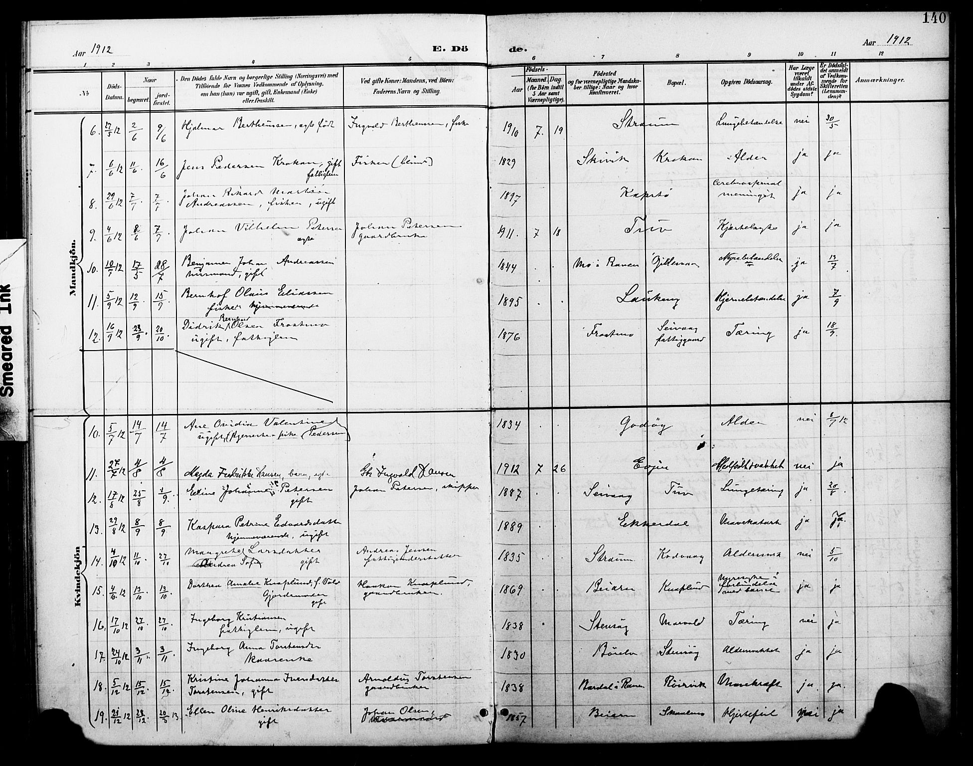 Ministerialprotokoller, klokkerbøker og fødselsregistre - Nordland, AV/SAT-A-1459/804/L0088: Parish register (copy) no. 804C01, 1901-1917, p. 140