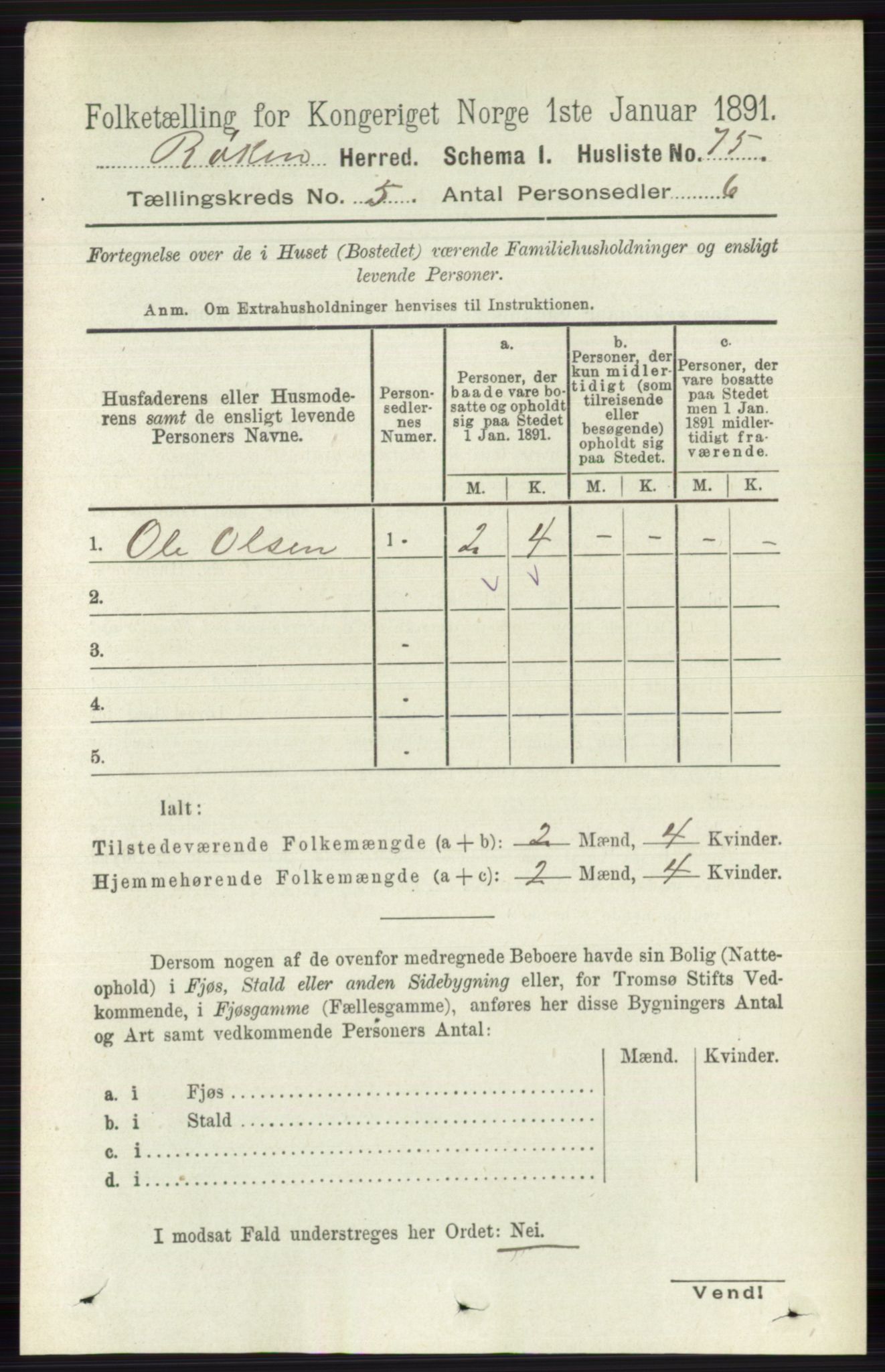 RA, 1891 census for 0627 Røyken, 1891, p. 2839